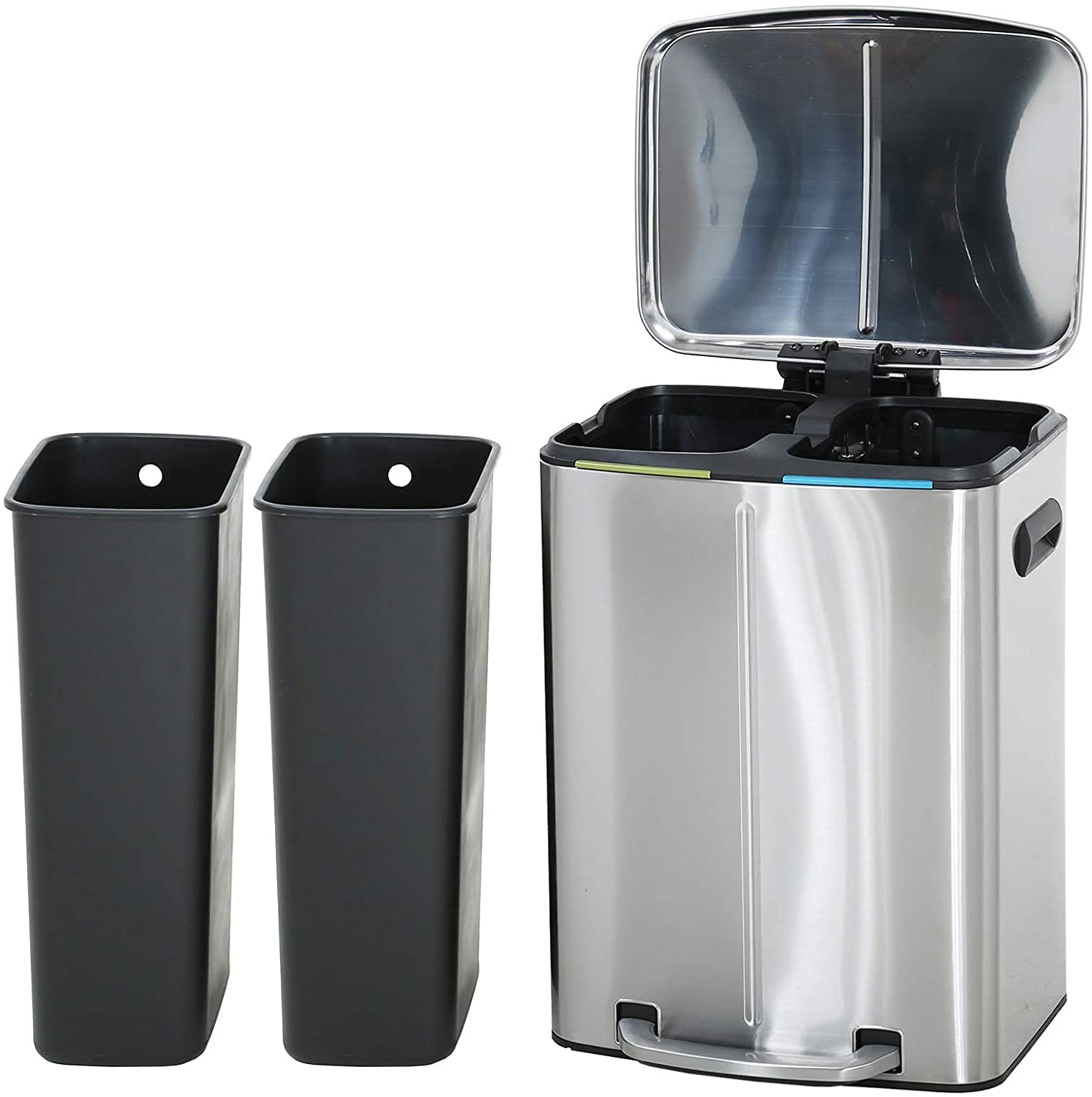 10 Gallon 40L Stainless Steel Trash Can with Lid - Step Pedal Garbage Bin for Office, Kitchen, Bathroom & Home - Large Metal Waste Basket with 2 Removable Liners - Perfect for Recycling, Waste Disposal & Household Cleaning