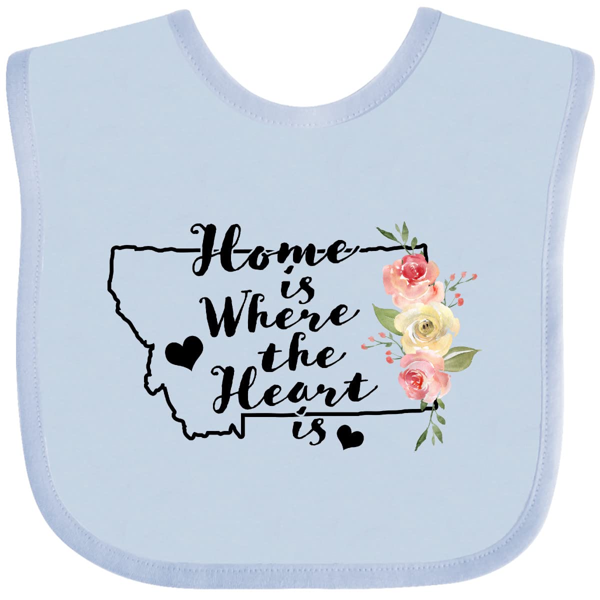 Inktastic Montana Home Is Where the Heart Is Watercolor Floral Baby Bib - Soft Cotton Drool Bib for Newborns & Infants, Perfect for Feeding Time, Playdates & Photo Shoots