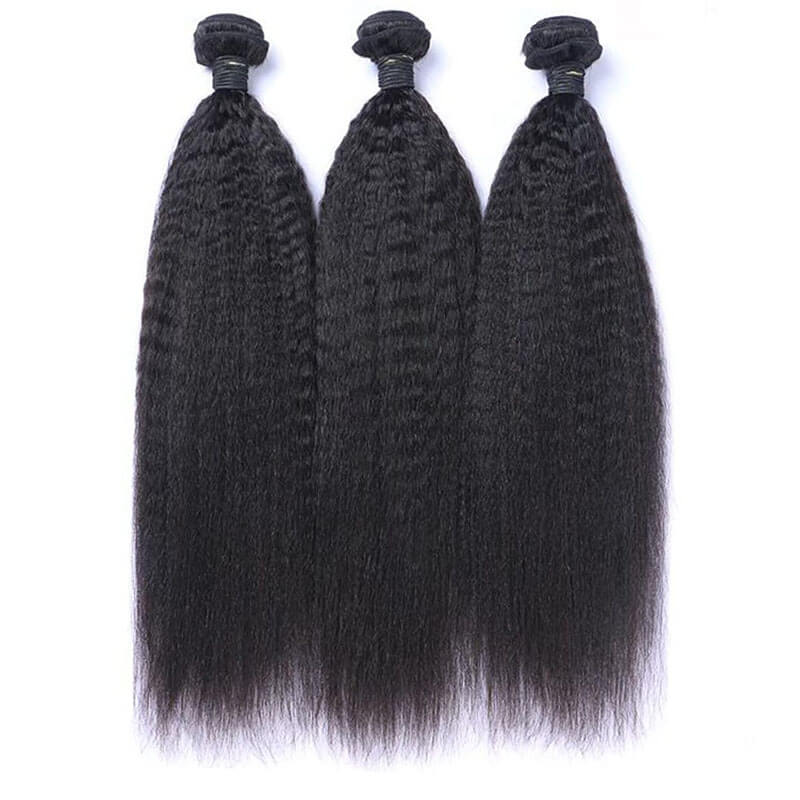 Eullair 10A Kinky Straight Human Virgin Hair Bundles - 3/4 Bundles Deal for Natural Black Hair Extensions | Perfect for Braiding, Weaving & Protective Styles