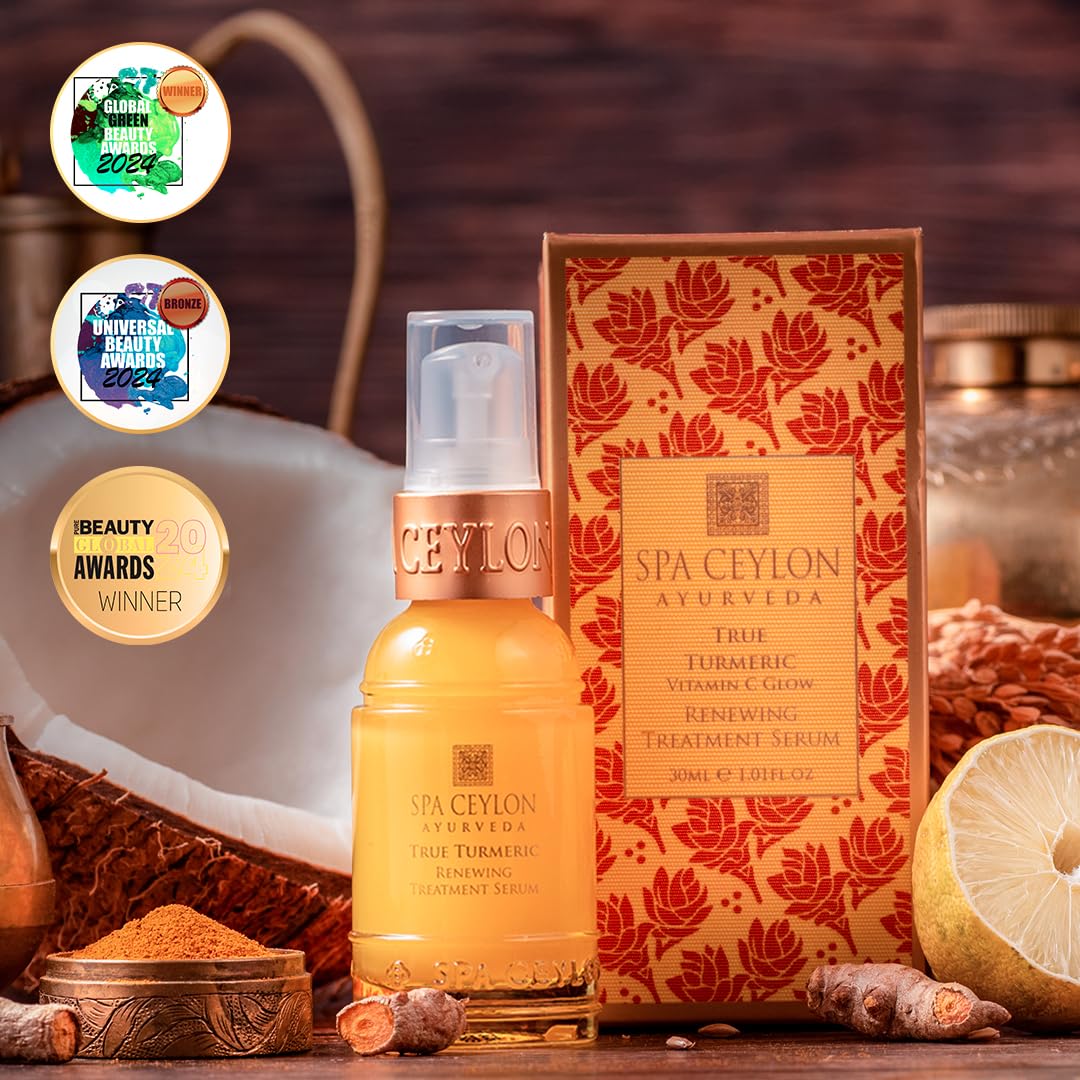 SPA CEYLON True Turmeric Vitamin C Glow Renewing Treatment Serum - Overnight Repair for Dull Skin, Natural Acne Treatment & Brightening Facial Serum | Best for Normal to Pigmented Skin | Use for Night Skincare Routine & Morning Glow Boost