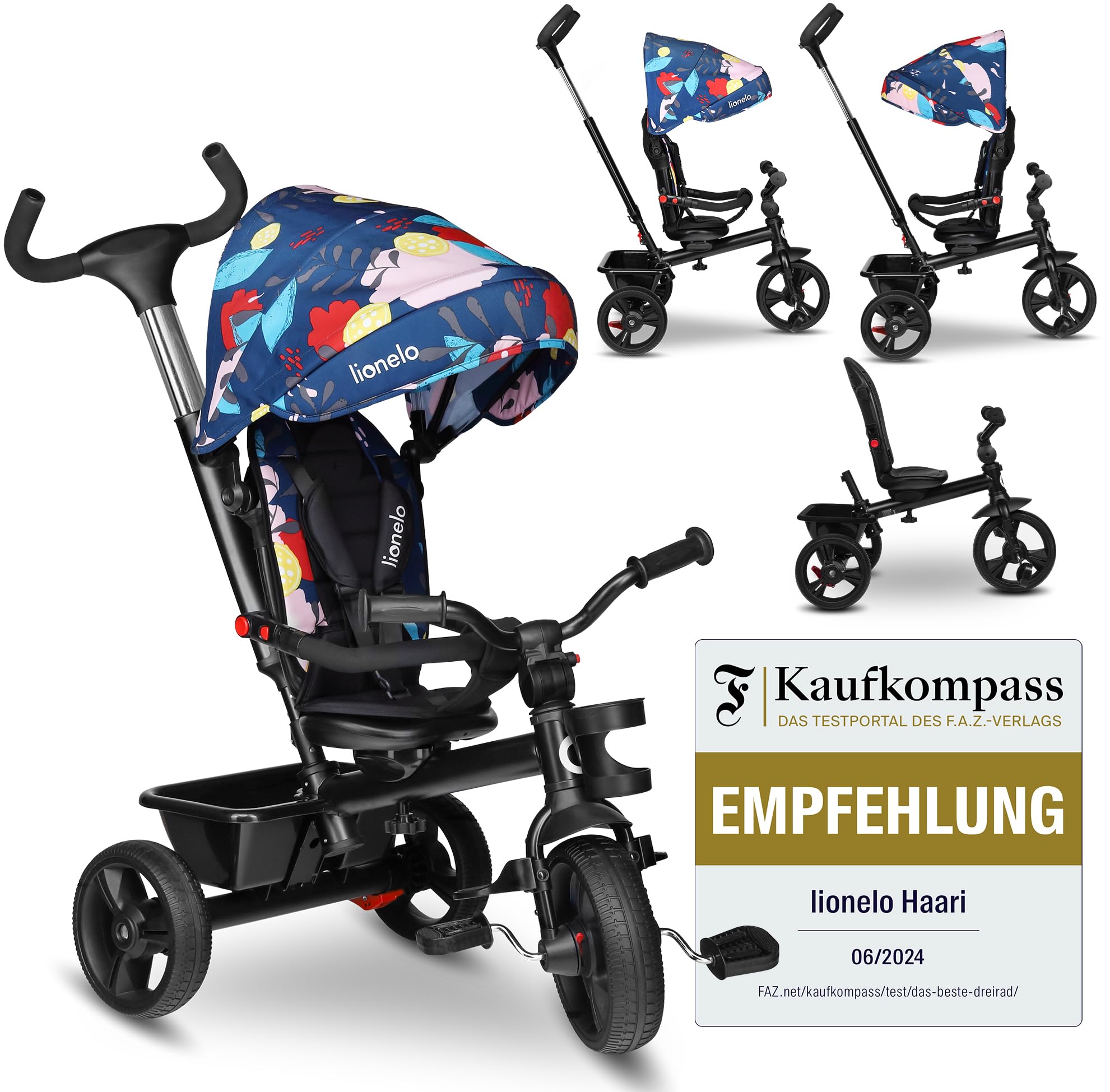Lionelo Haari 2-in-1 Convertible Bike & Stroller Tricycle for Kids 1-5 Years | Foldable, Adjustable Design with Storage Bag & Cup Holder | 3-Point Safety Harness | Max Weight 25kg (55 lbs) | Perfect for Park Rides, Neighborhood Walks & Outdoor Family Adventures