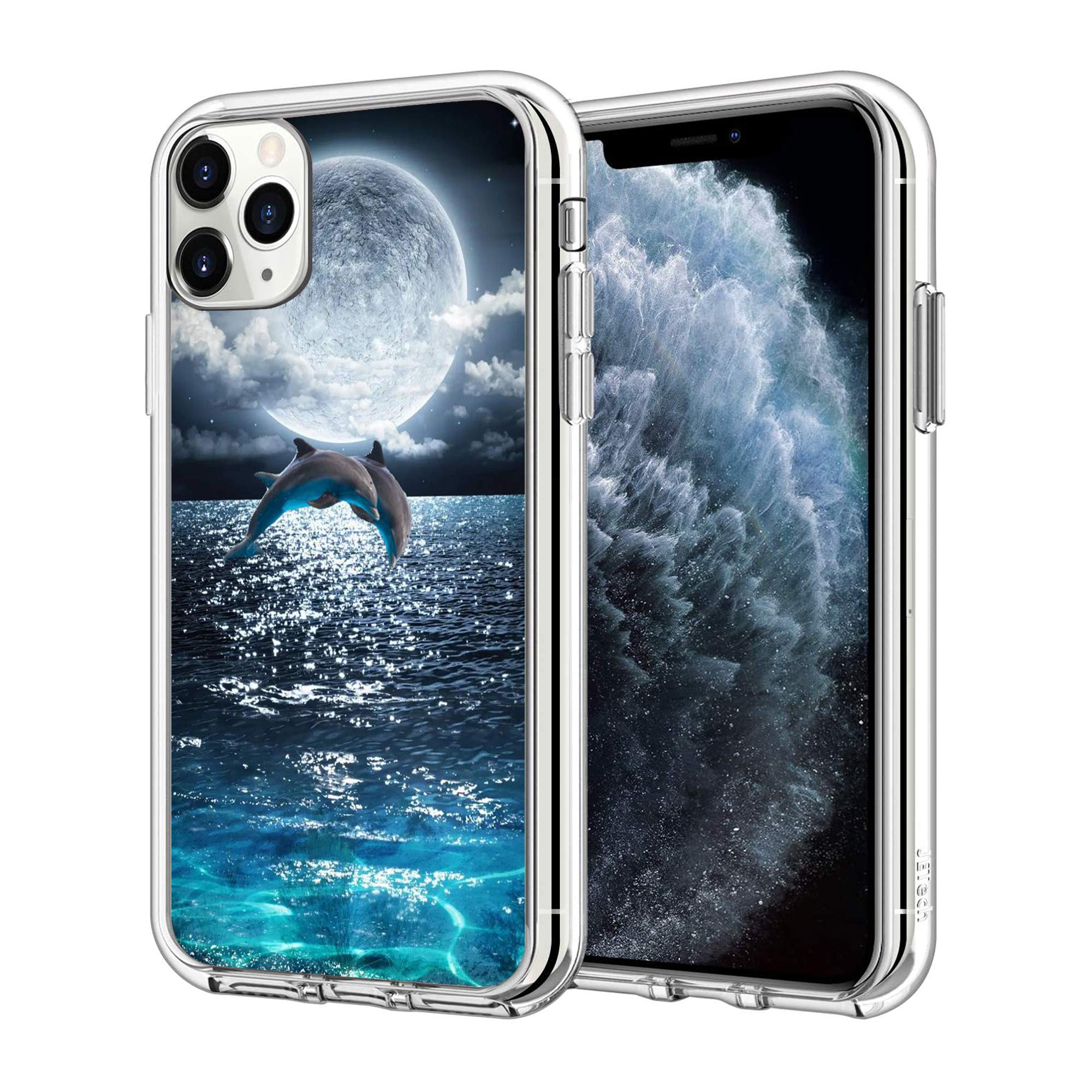 Premium Shockproof Clear iPhone 13 Pro Max Case with Moon Sea Dolphins Design - Slim Fit Protective Cover for Everyday Use, Travel & Outdoor Activities