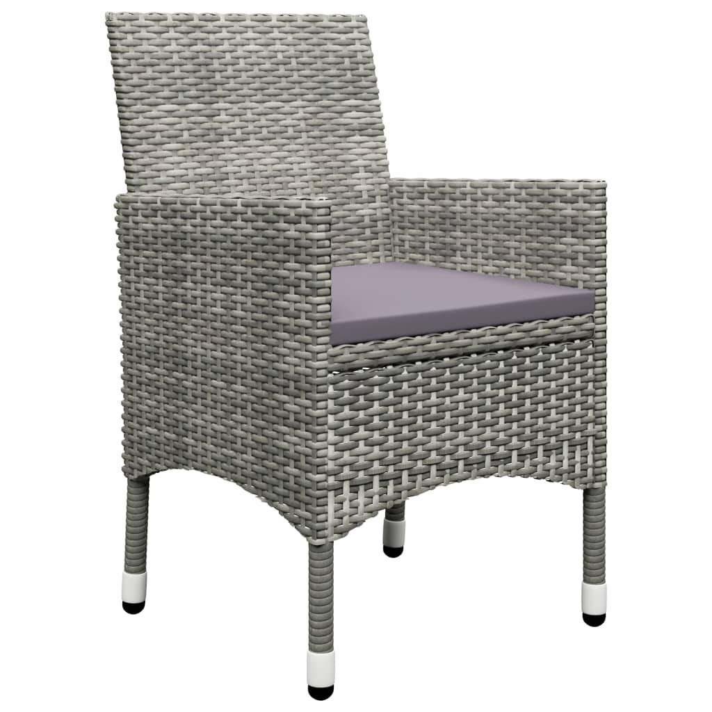 vidaXL 3-Piece Patio Bistro Set - Outdoor Bistro Table with 2 Chairs, Modern Poly Rattan & Tempered Glass Furniture for Porch, Deck, Garden or Balcony - Gray Contemporary Dining Set for Coffee, Breakfast and Relaxing Outdoors