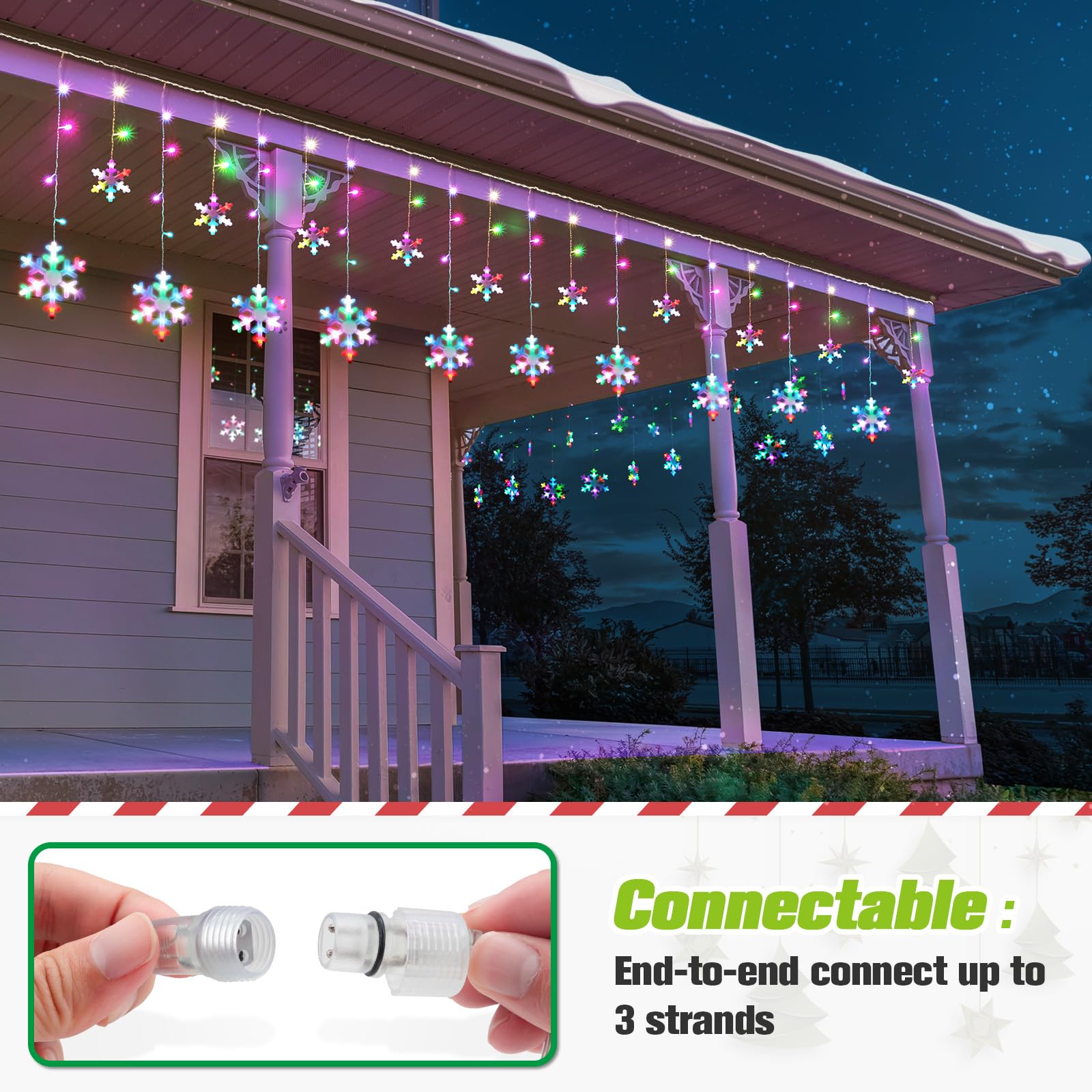 Waterproof Outdoor LED Snowflake Icicle Christmas Lights - 11.48ft String with 14 Drops for Eaves, Windows & Curtain Decorations | Perfect for Holiday Home, Garden, and Christmas Tree Decorating