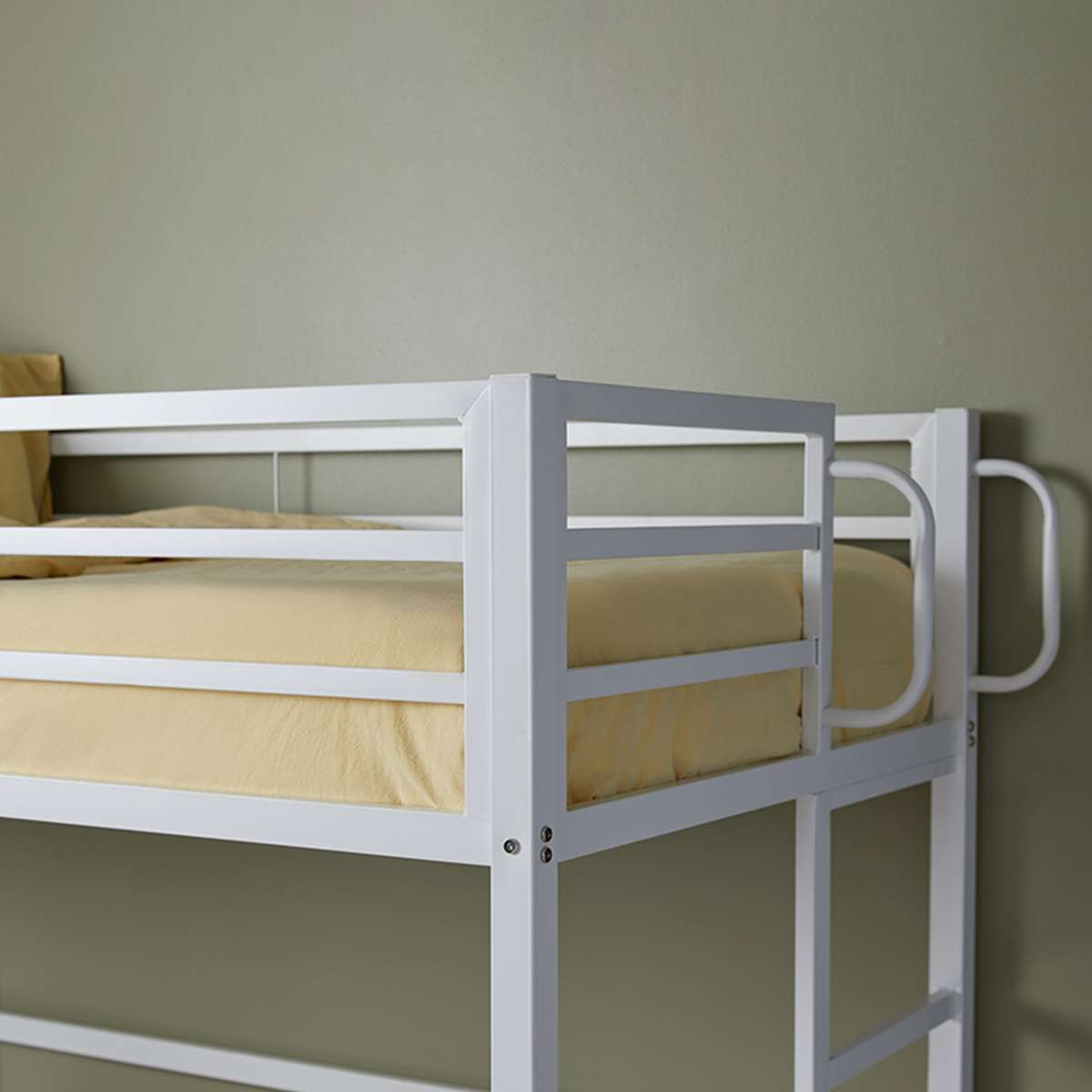 Lacie Metal Loft Bed with Desk - Space Saving Twin/Full Size Study Bed for Small Rooms, Dorm & Apartment - Sturdy Steel Frame with Built-in Workstation for Teens & Adults