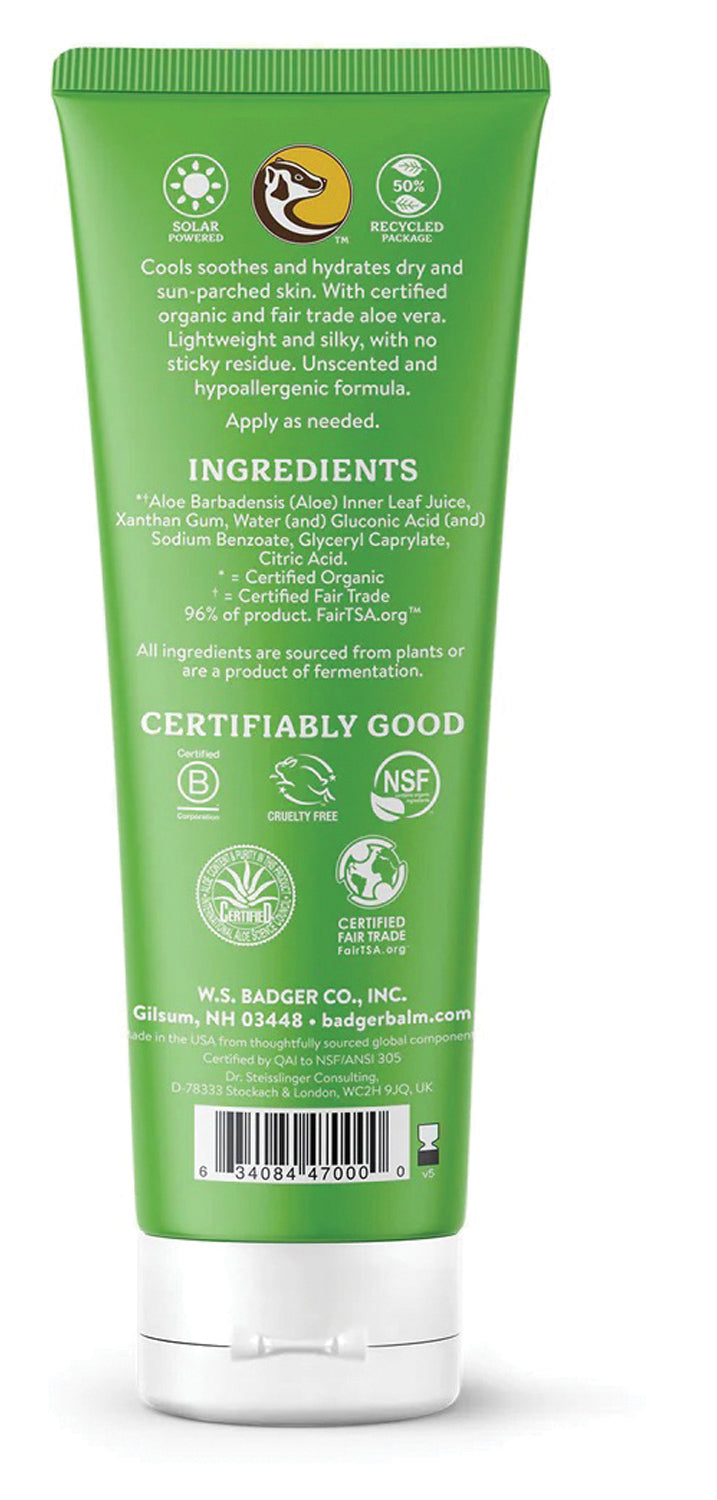 Badger Aloe Vera Gel - Soothing 4 Oz Skin Care Gel for Sunburn Relief, Moisturizing & After Sun Care | Natural & Organic Aloe Vera for Face & Body