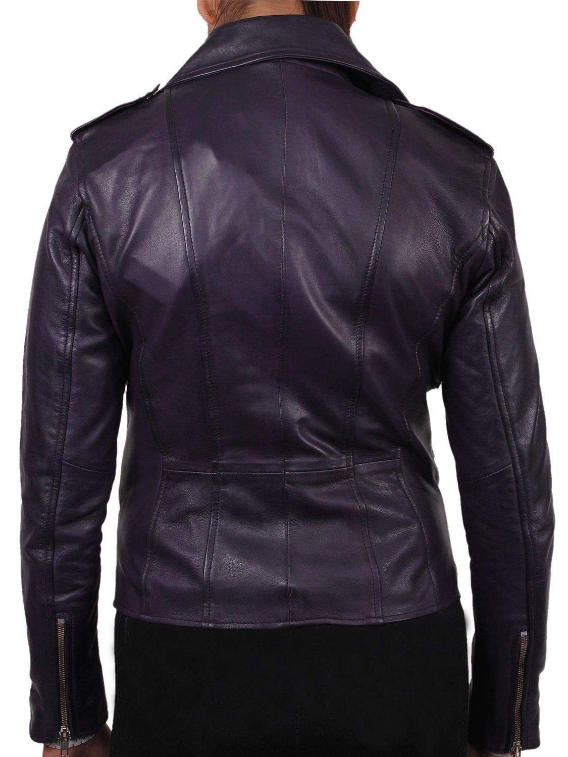 Stylish Women's Purple Real Leather Motorcycle Jacket - Quilted Bomber Biker Outerwear for Riding & Casual Wear | Fashionable & Durable