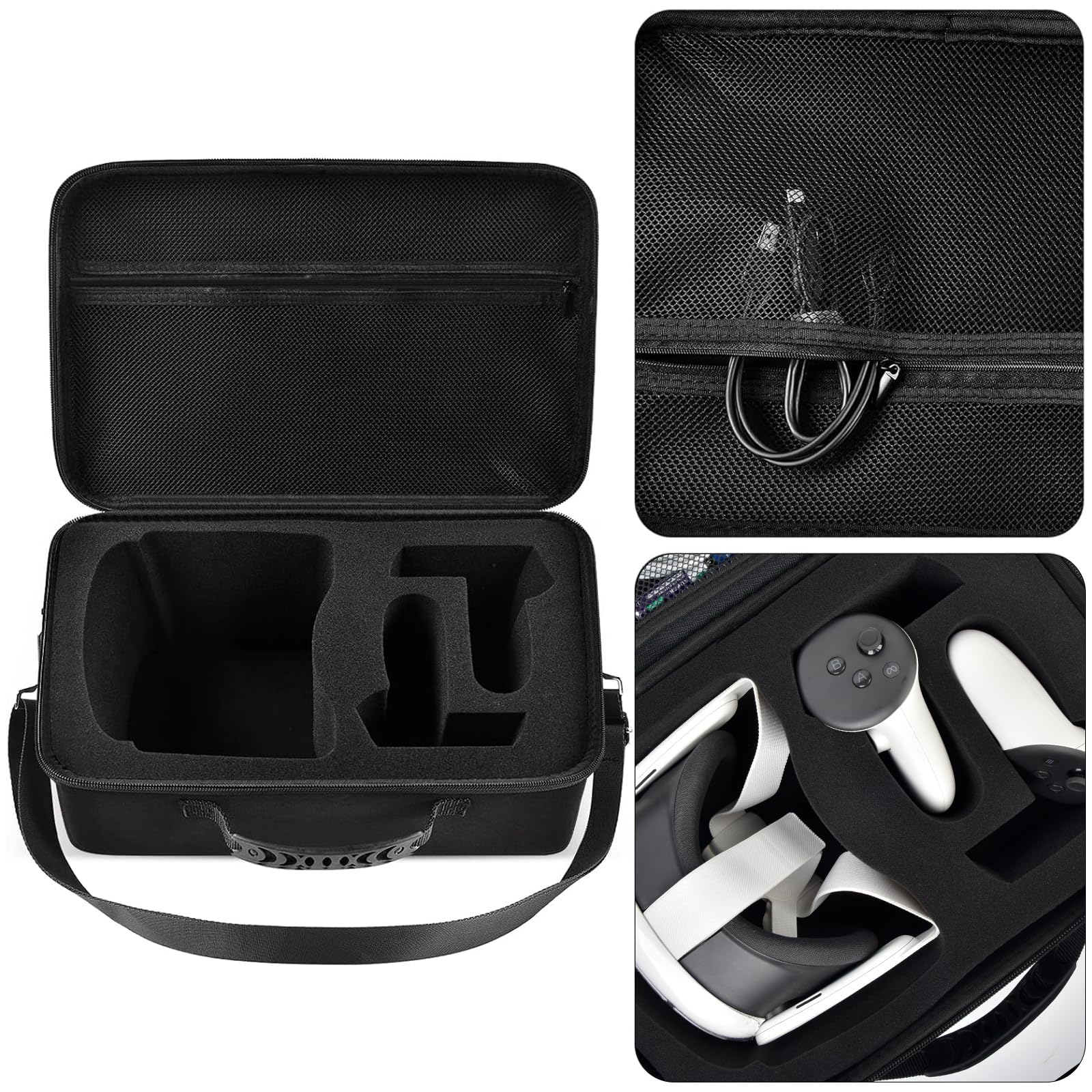 Meta Quest 3/3S & Oculus Quest 2 VR Headset Travel Case - Protective Hard Carrying Storage Bag with Silicone Face Cover, Lens Protector & Accessories for All-in-One VR Gaming System (Black) - Perfect for Travel, Home Storage & VR Gaming Protection