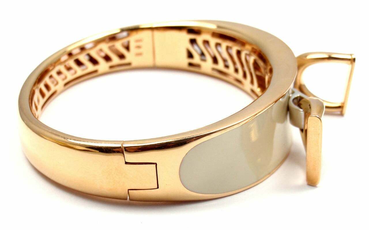 Authentic Roberto Coin Cheval Stirrup 18k Gold Diamond Enamel Bangle Bracelet for Women - Luxury Italian Jewelry Gift for Anniversary, Birthday & Special Occasions