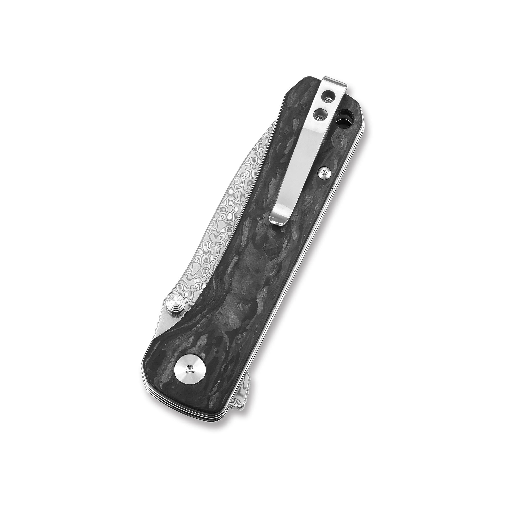 Premium QSP Hawk Liner Lock Pocket Knife - Damascus/S35VN Steel Blade with Carbon Fiber Handle - EDC, Camping, Hunting & Outdoor Survival Tool