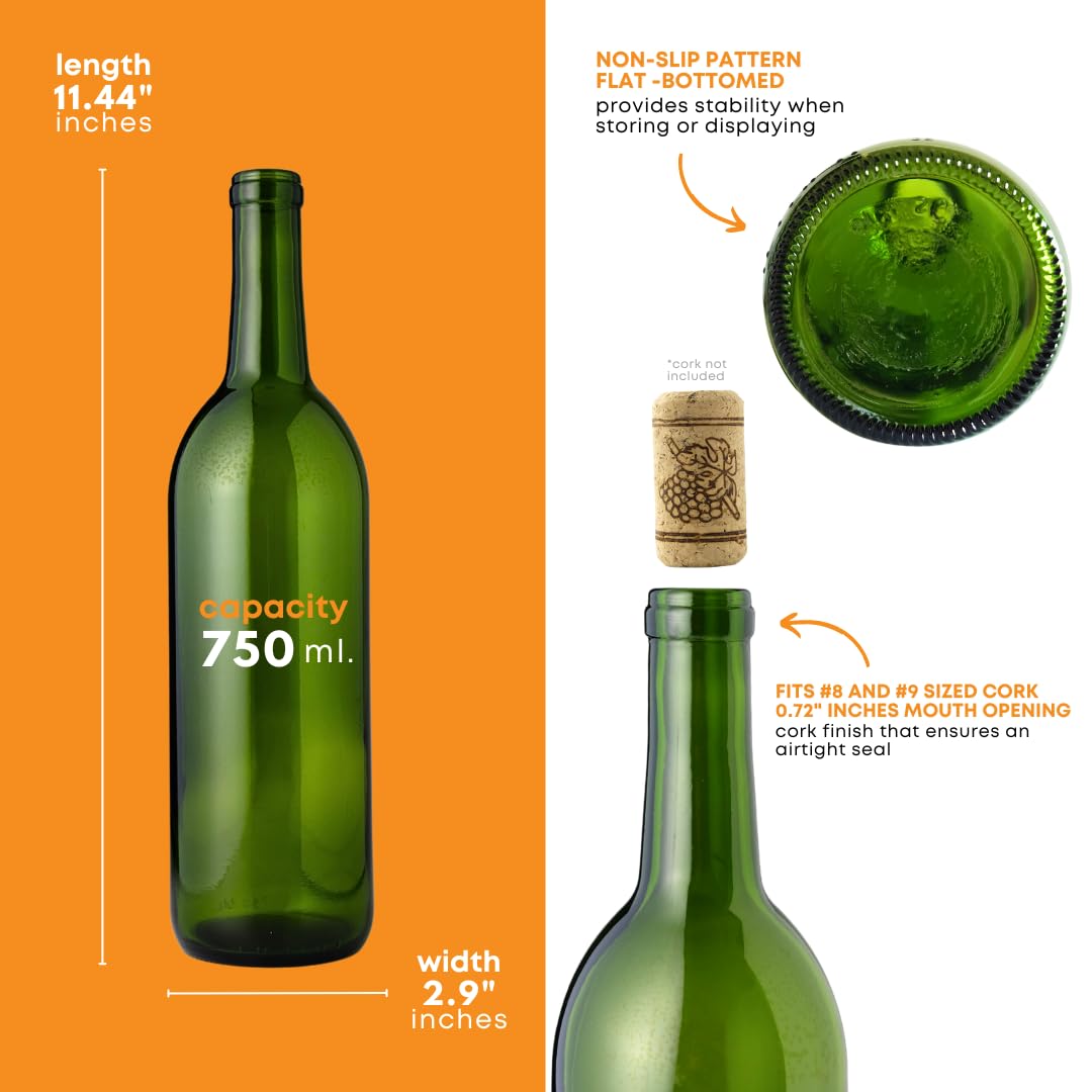 FastRack 48-Pack 750ml Champagne Green Glass Wine Bottles - No Corks Included (4 Cases of 12) - Perfect for Home Brewing, Wine Making & DIY Craft Projects