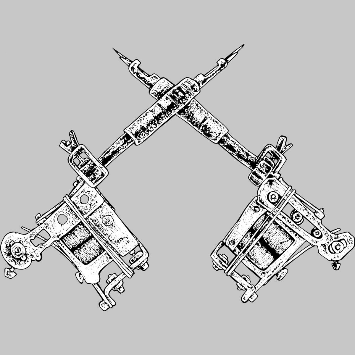 Vintage Tattoo Gun Graphic Men's T-Shirt | Retro Tattoo Artist Design by Matthew Britton | Casual Streetwear & Music Festival Outfit