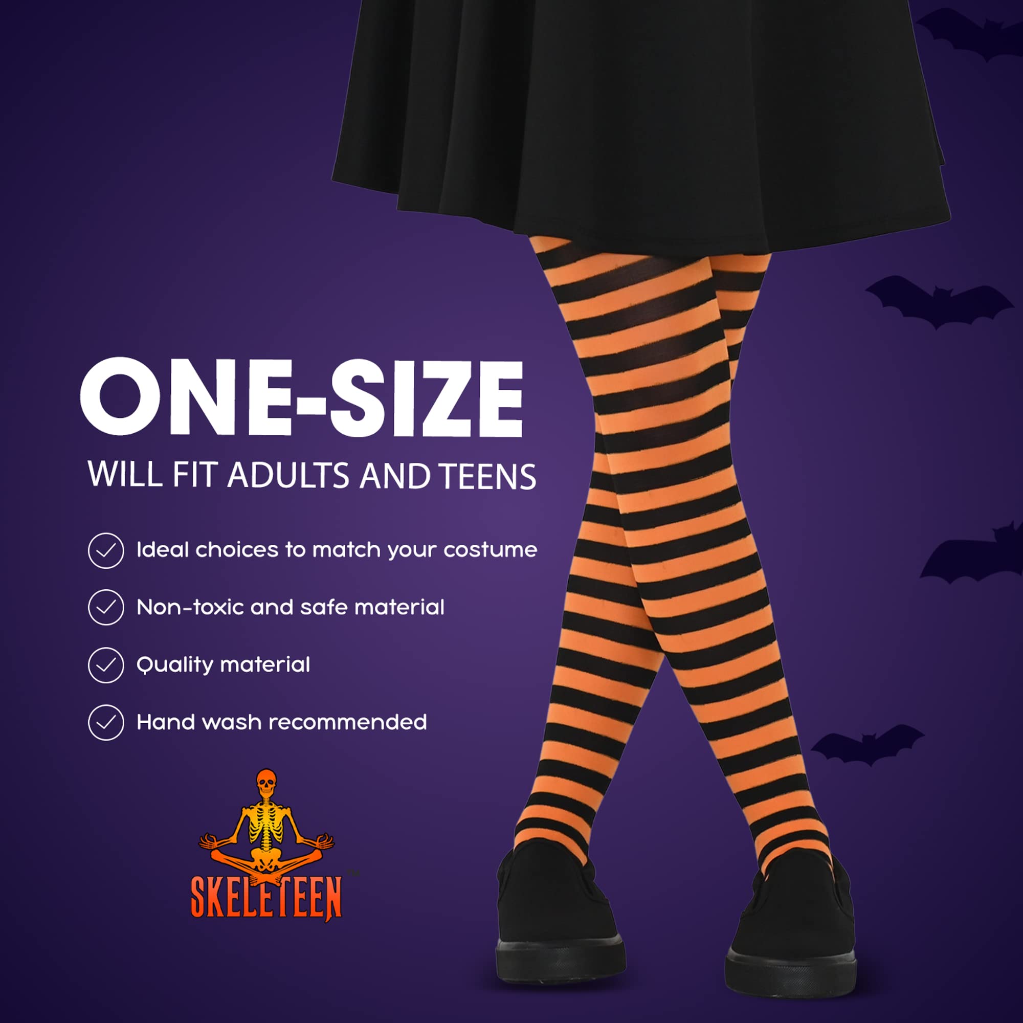 Skeleteen Black Striped Nylon Pantyhose for Men & Women - Daily Wear & Costumes