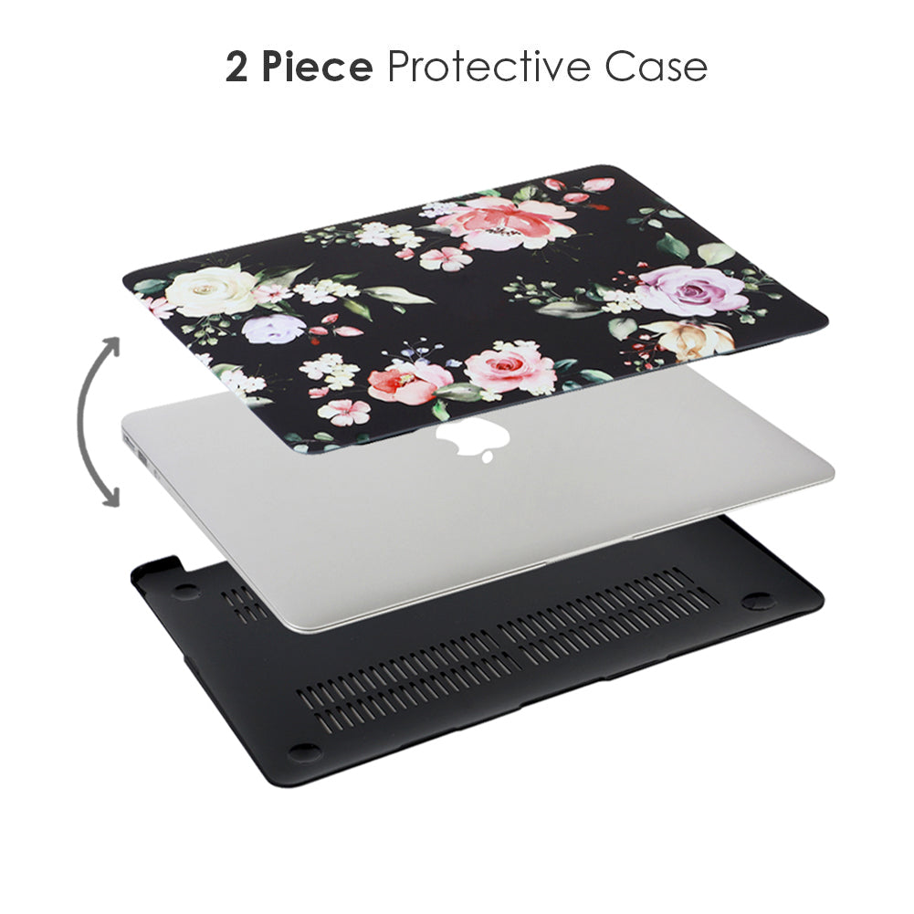 Stylish Black Floral MacBook Pro/Air Laptop Case - Protective Hard Shell Cover with Elegant Flower Design for 13/15 Inch MacBooks - Perfect for Work, Travel & School Accessories