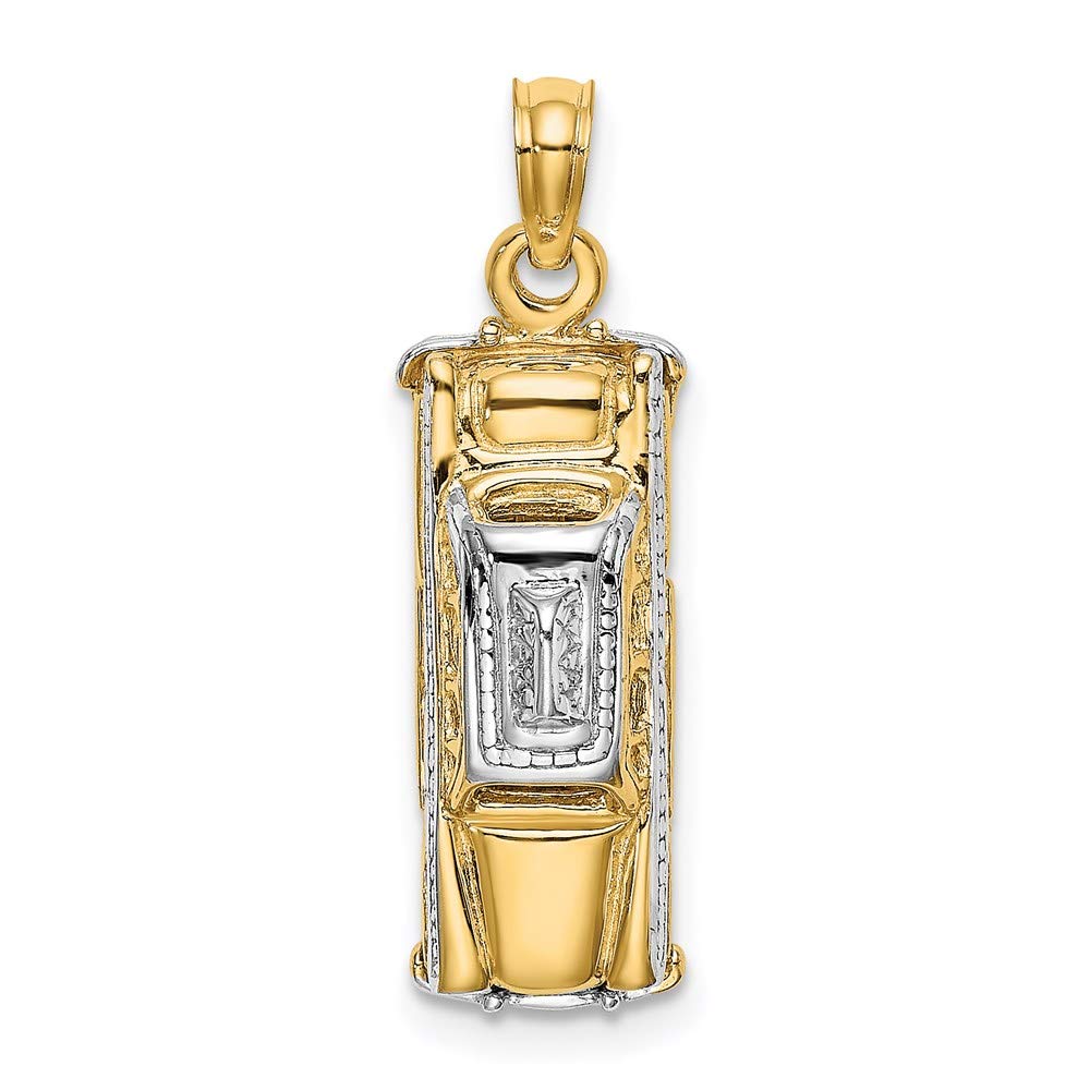 14K Yellow Gold Rhodium Plated 3D Taxi Cab Charm Pendant with Moveable Wheels - Perfect for Necklace Jewelry Gifts, Travel Enthusiasts & NYC Souvenirs