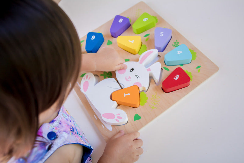 Chunky Wooden Puzzle for Toddlers - 123 Carrot Counting & Learning Toy - Educational Wooden Blocks for Kids - Perfect for Early Childhood Development & Playtime Fun