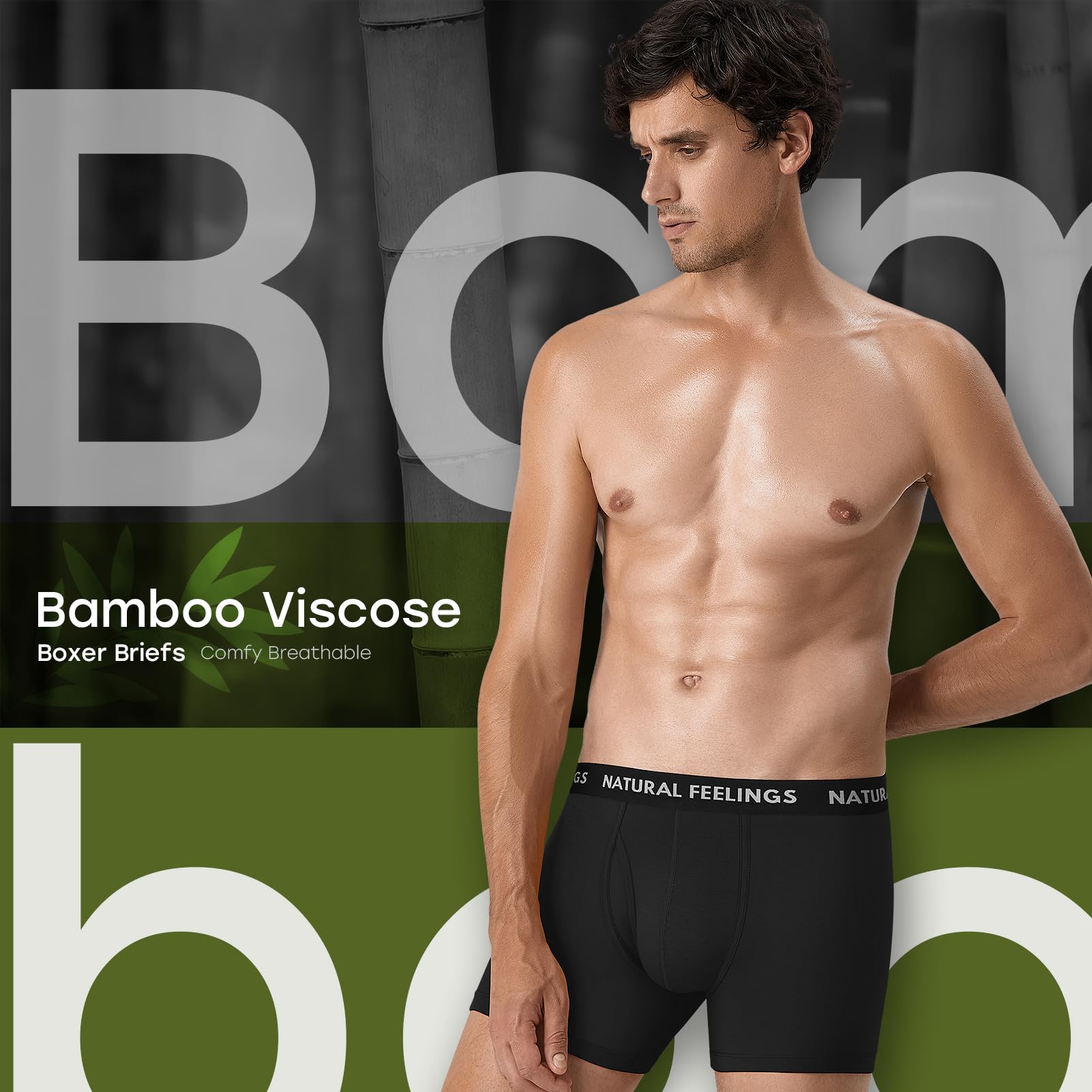 Natural Feelings Men's Bamboo Viscose Boxer Briefs - Ultra Soft Breathable Underwear with Open Fly - 5 Pack Multipack - Perfect for Daily Wear, Workout & Travel
