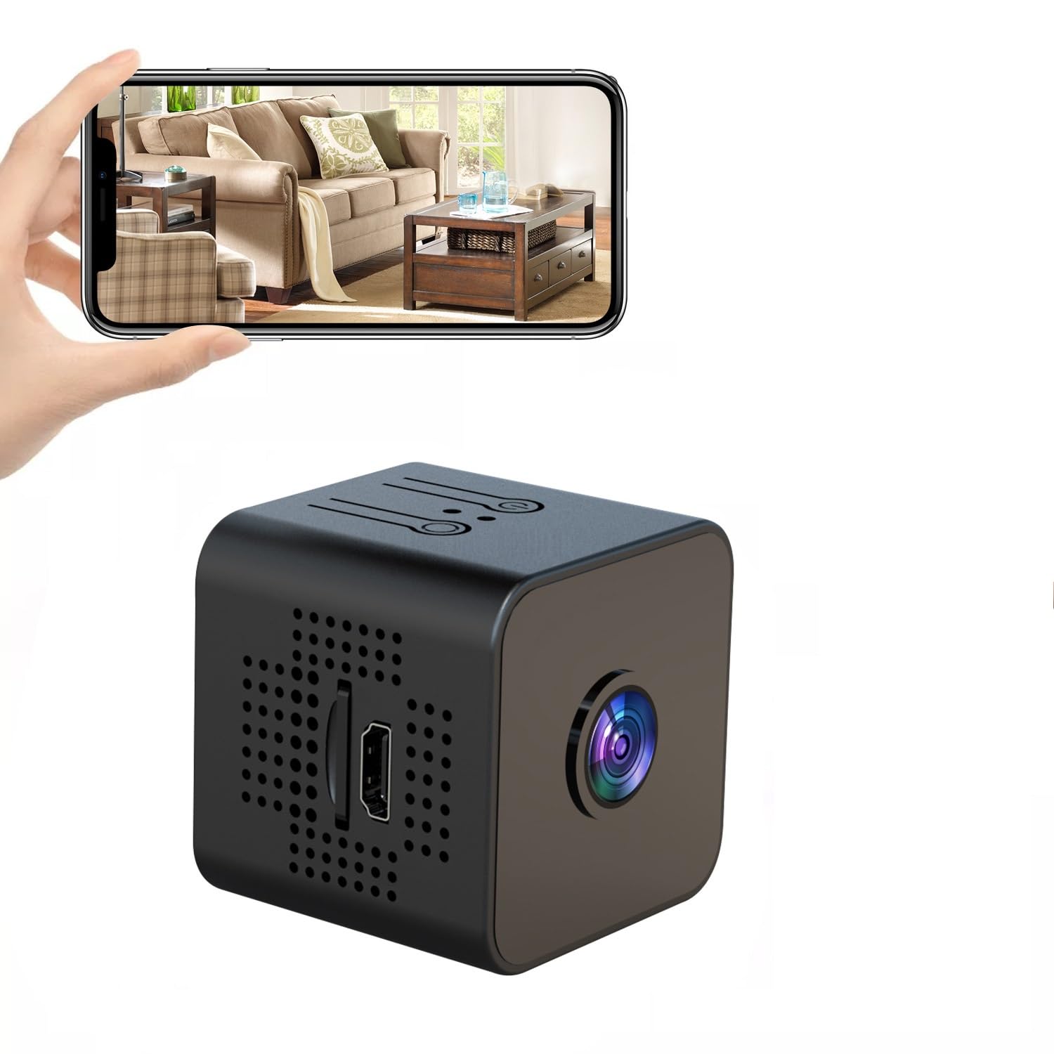 1080P Hidden Spy Camera - Mini WiFi Wireless Indoor Security Camera with Night Vision & Live Video Recording | Nanny Cam, Home Surveillance, Office Monitoring (Black)
