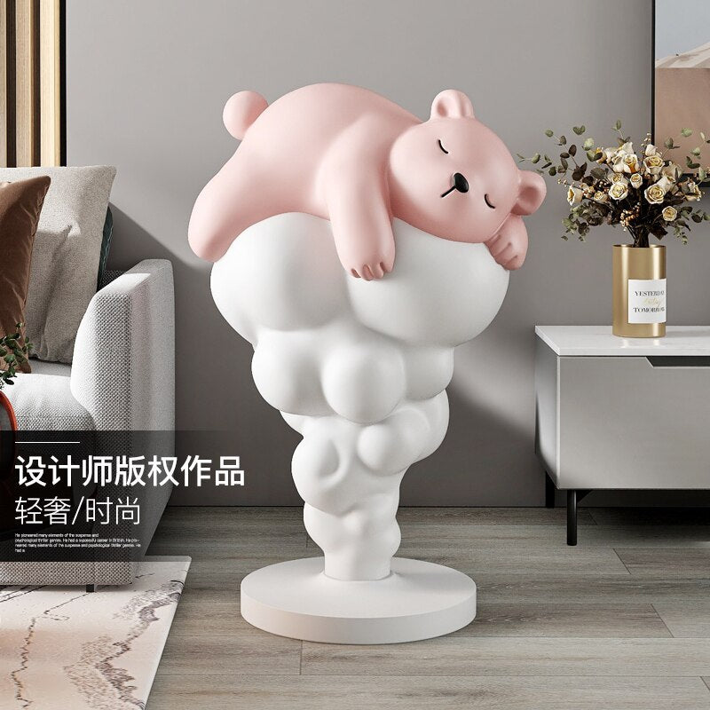 Bear on Clouds Statue Ornament - Handmade Resin Figurine for Home Decor, Gift & Collectible | Perfect for Living Room, Nursery & Bookshelf Display