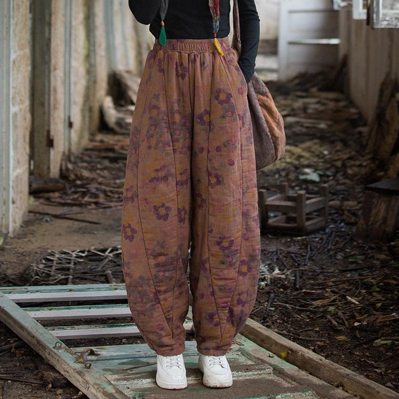 Women's Linen Blend Winter Bloomers - Loose Fit Thick Pants for Casual Wear & Cold Weather Comfort