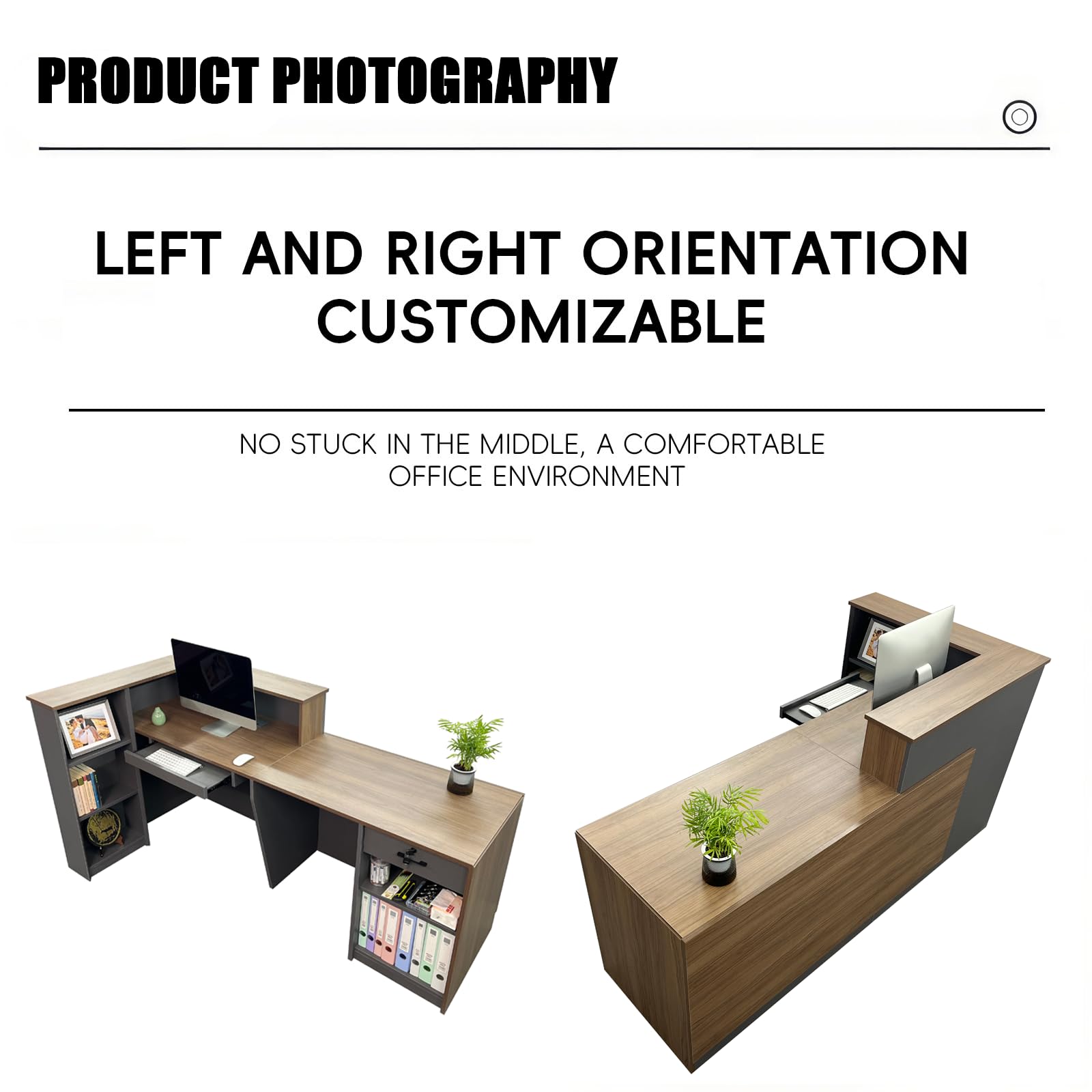 Modern L-Shaped Reception Desk with Counter & Drawers - Minimalist Office Furniture for Beauty Salon, Spa, Shop & Business (78.74