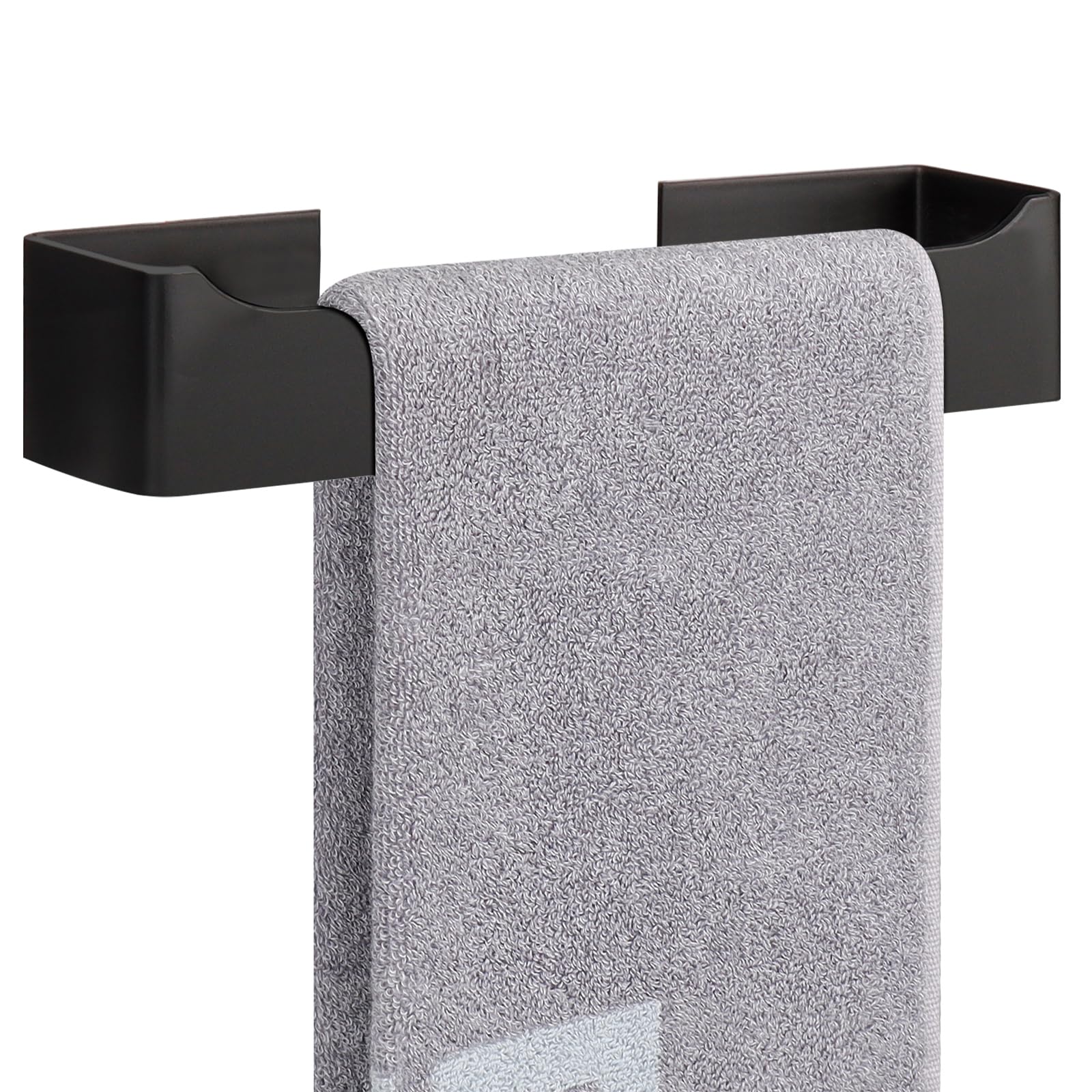 NearMoon Self Adhesive Stainless Steel Hand Towel Holder - 9 Inch Matte Black Wall Mounted Towel Ring for Bathroom & Kitchen - Rustproof Square Sticky Towel Rack - Perfect for Small Spaces, Apartments & RVs