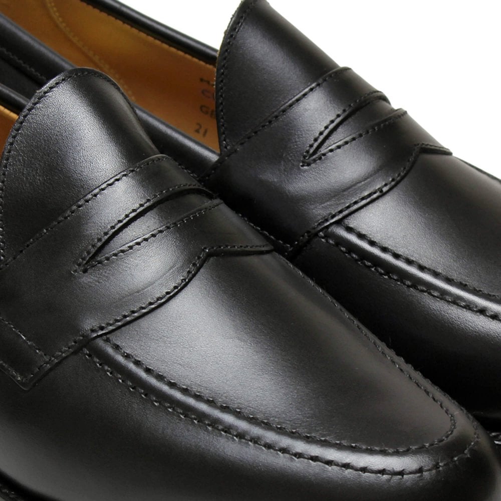 Premium Black Calf Leather Clive Penny Loafers for Men - Classic Slip-On Dress Shoes for Business, Office & Formal Occasions