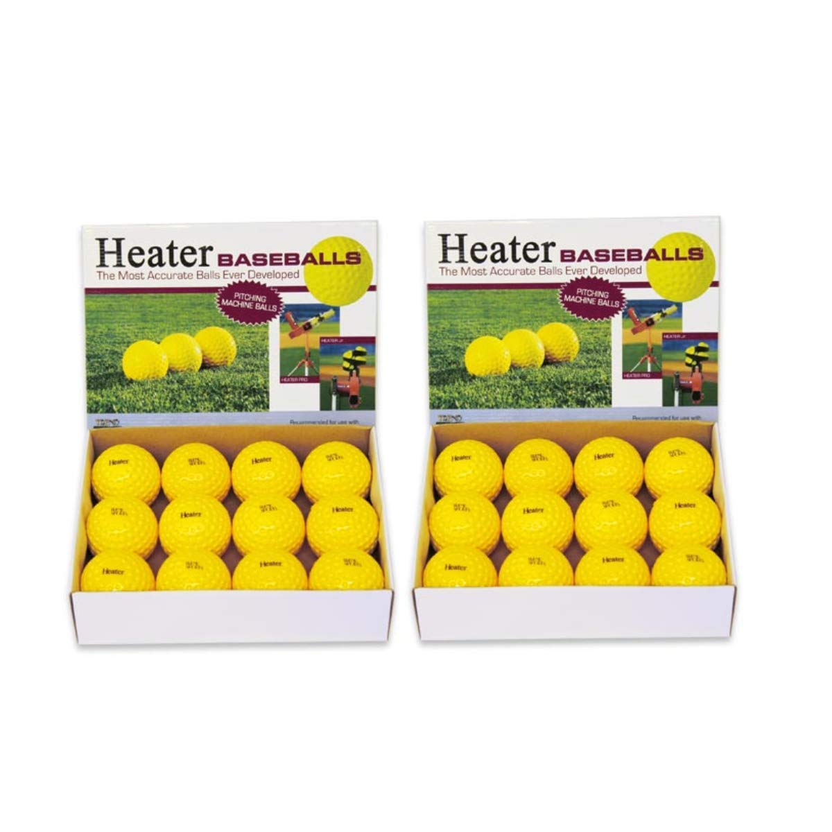 Heater Sports Yellow Dimpled Baseballs - 2 Dozen (24 Balls), Durable Polyurethane Training Baseballs for Pitching Machines | Optic Yellow Color for High Visibility | Perfect for Baseball Practice, Batting Cages & Team Drills