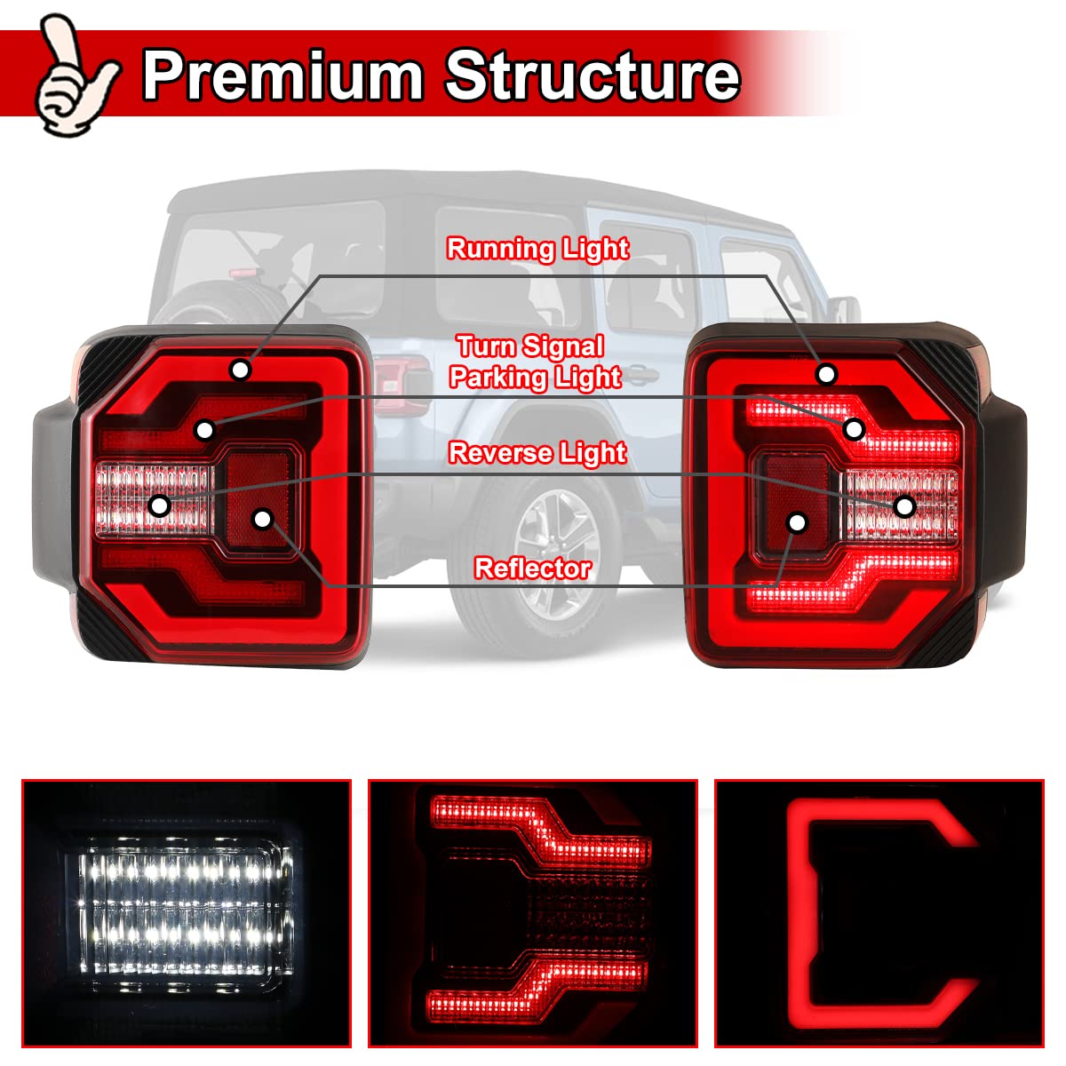 Nixon Offroad LED Tail Lights for Jeep Wrangler JL JLU (2018-2025) & Wrangler 4XE Plug-in (2021-2025) - Black Housing with Red Lens - Waterproof Rear Light Assembly Replacement (1 Pair) - Perfect for Off-Roading, Night Driving & Jeep Customization