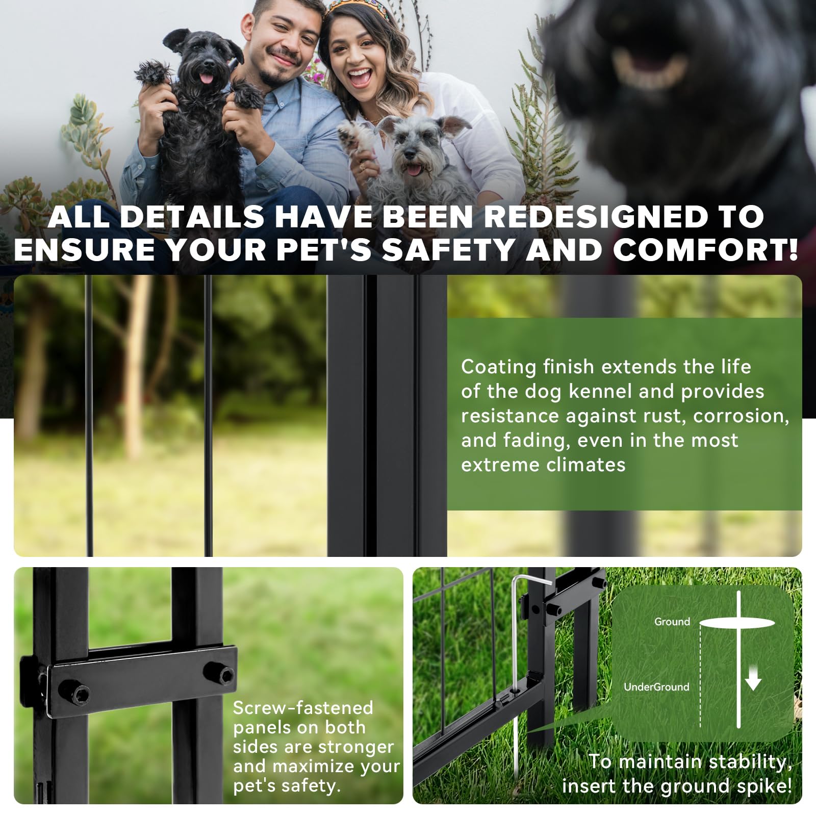 Heavy Duty Welded Steel Outdoor Dog Kennel for Large Dogs - Secure Lock Playpen Fence with Waterproof Roof Cover & 2 Rotating Bowls (Small/Medium/Large Dogs) - Perfect for Backyard, Camping & Pet Training