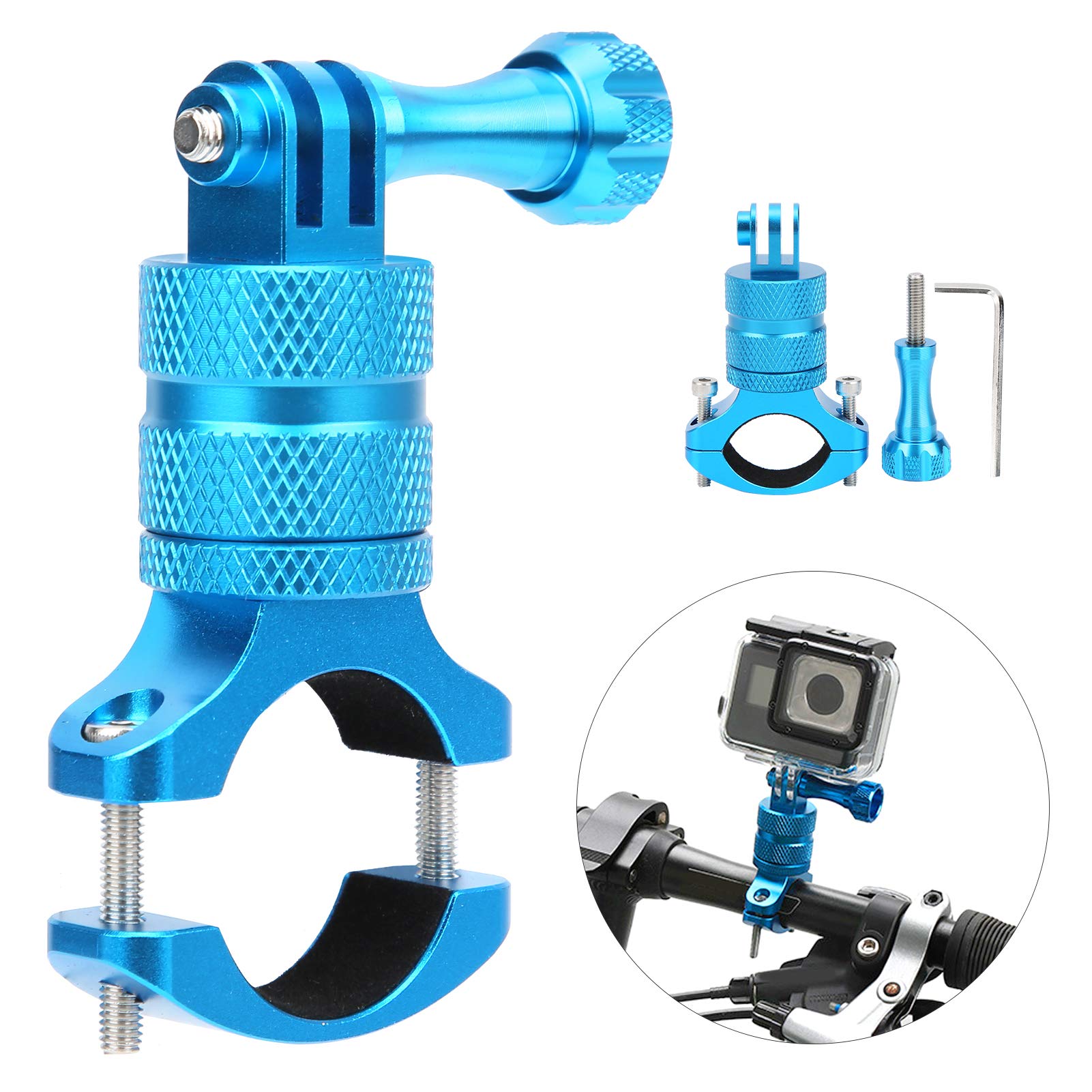 Universal Motorcycle Action Camera Mount - Durable Bike Handlebar Camera Bracket for GoPro, DJI, SJCAM (Blue) - Perfect for Vlogging, Racing & Outdoor Adventures