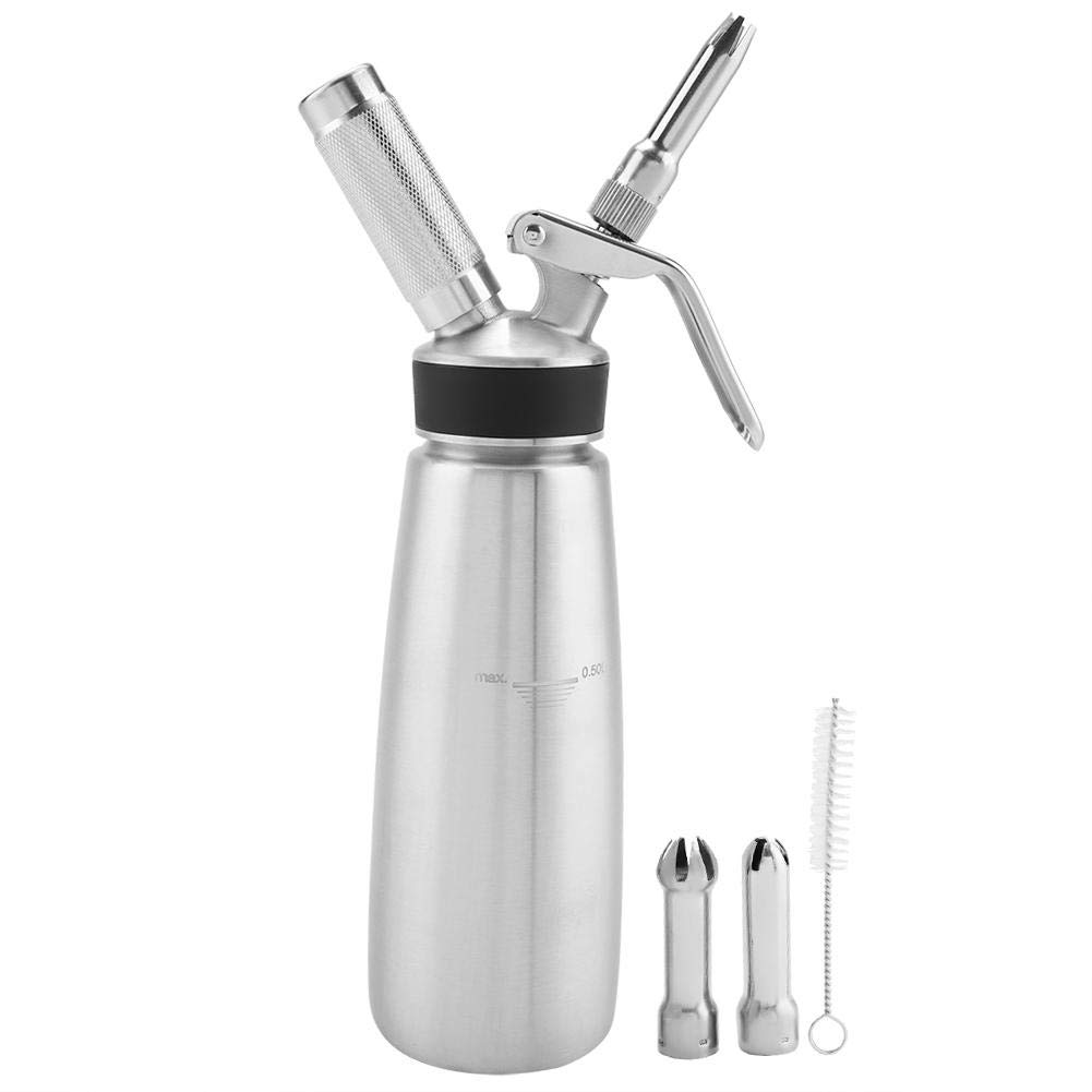 Premium Stainless Steel Whipped Cream Dispenser with Nozzles - 500ML Non-Toxic, Rust-Resistant & Durable for Coffee, Desserts, Baking - Perfect for Coffee Shops, Home Kitchens & Professional Bakeries
