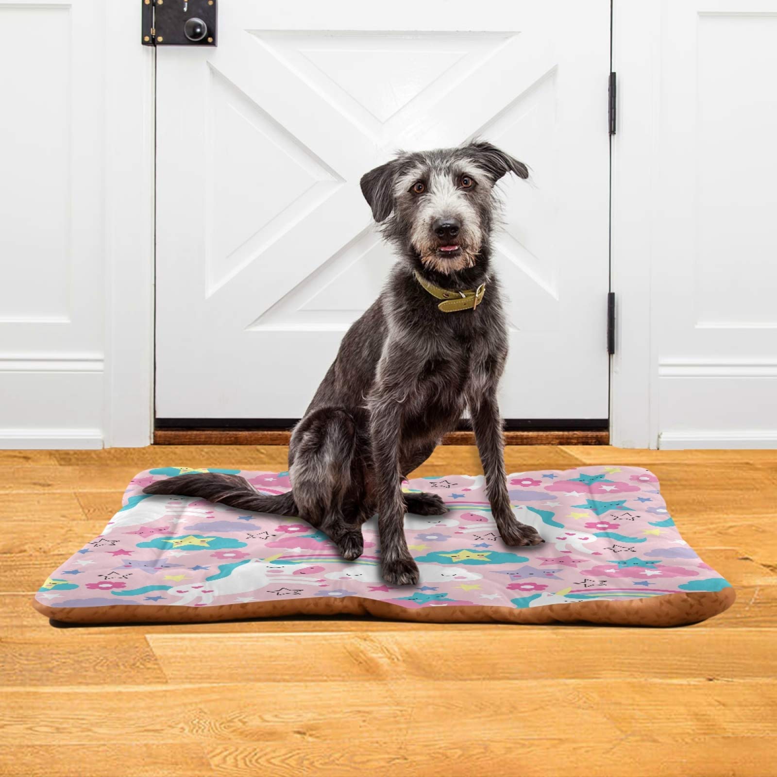 Pink Unicorn Pattern Dog Bed for Small Medium Large Dogs & Cats - Ultra Soft Rectangle Pet Bed with Calming Design, 36x24 Inch - Perfect for Home, Crate & Travel Use