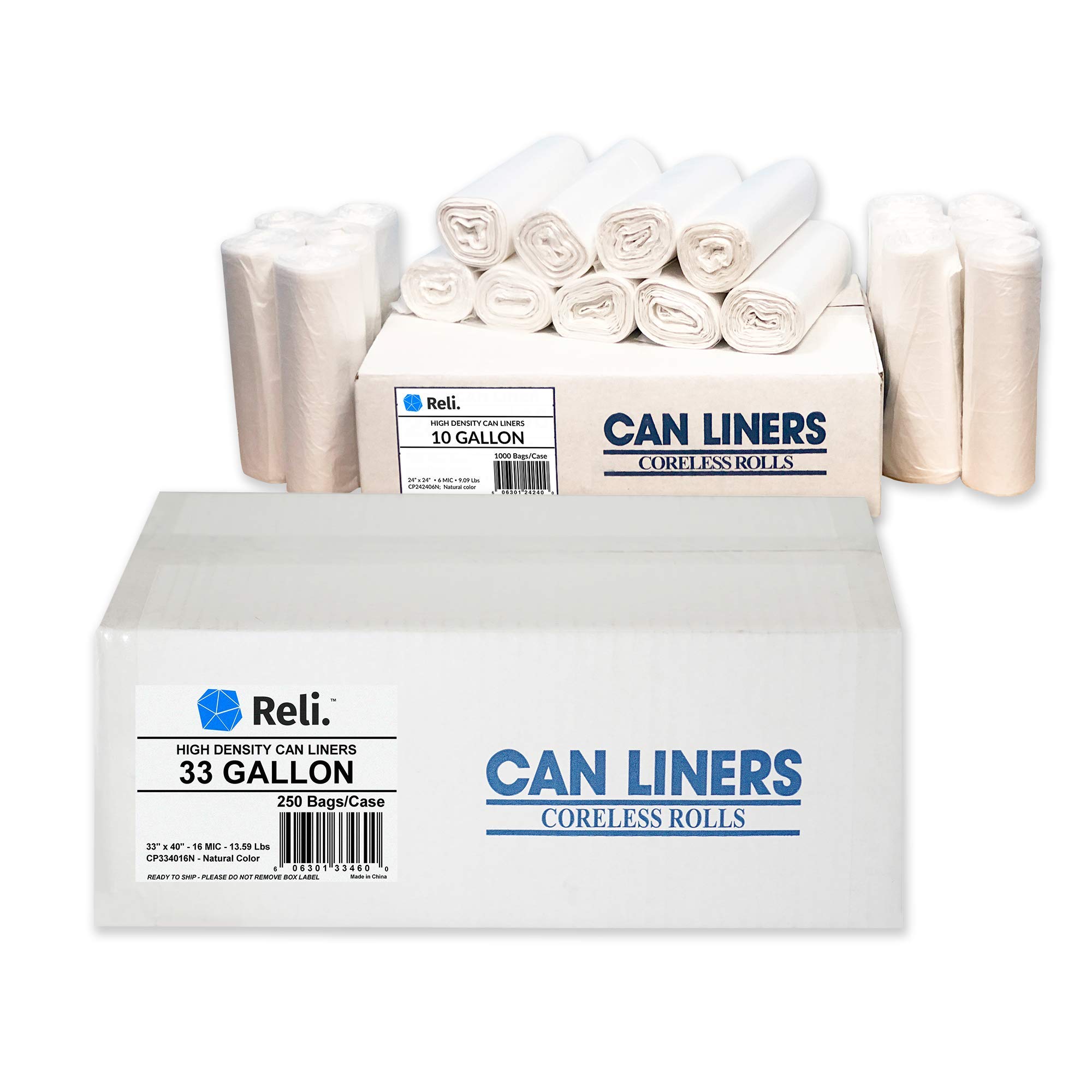 33 Gallon Heavy Duty Trash Bags - 250 Count & 6-10 Gallon Kitchen Trash Bags - 1000 Count | Extra Thick, Leak Proof | Perfect for Home, Office, and Commercial Use