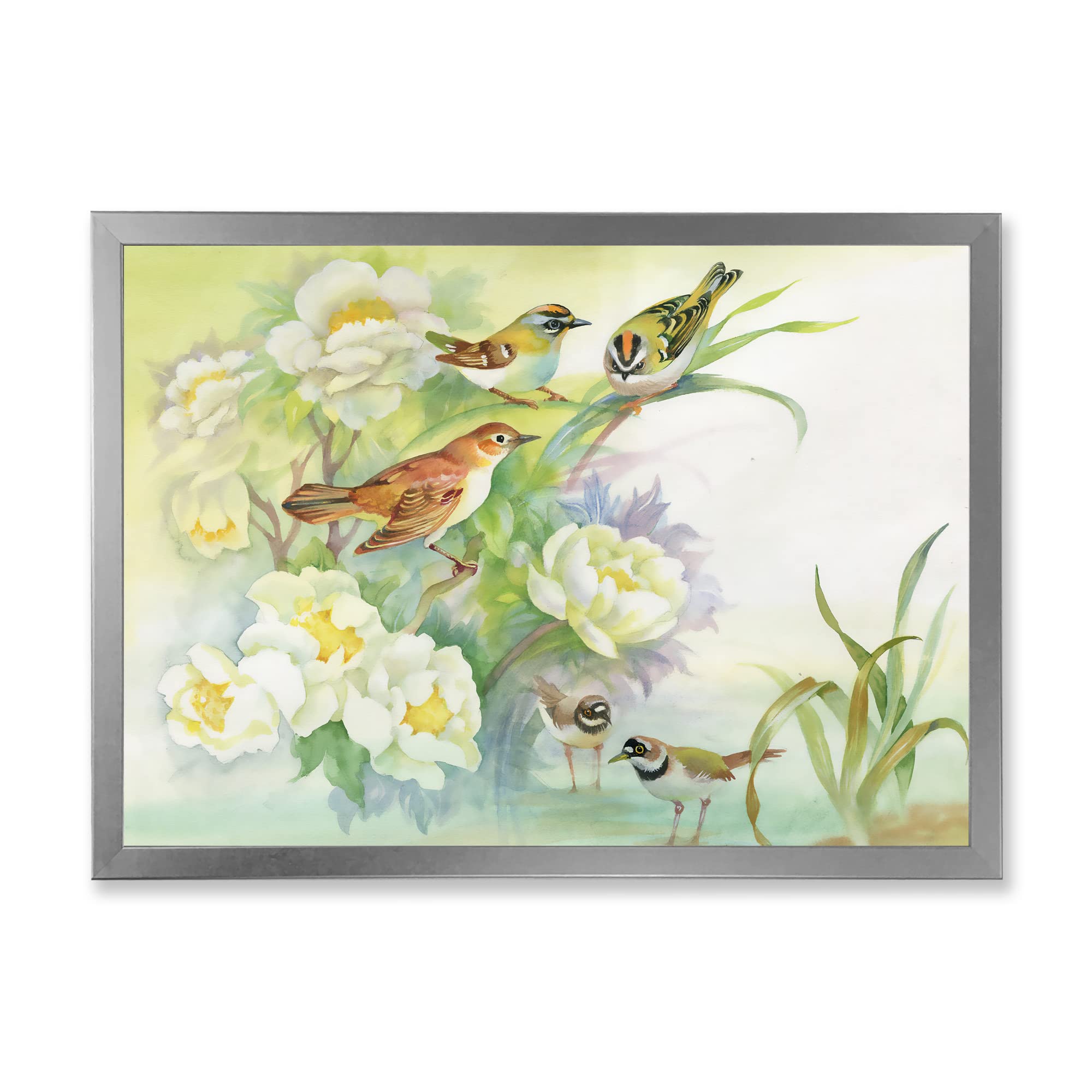 DesignQ Traditional Framed Wall Art - Rustic Scenery with Flowers and Birds - Perfect for Living Room, Bedroom & Office Decor