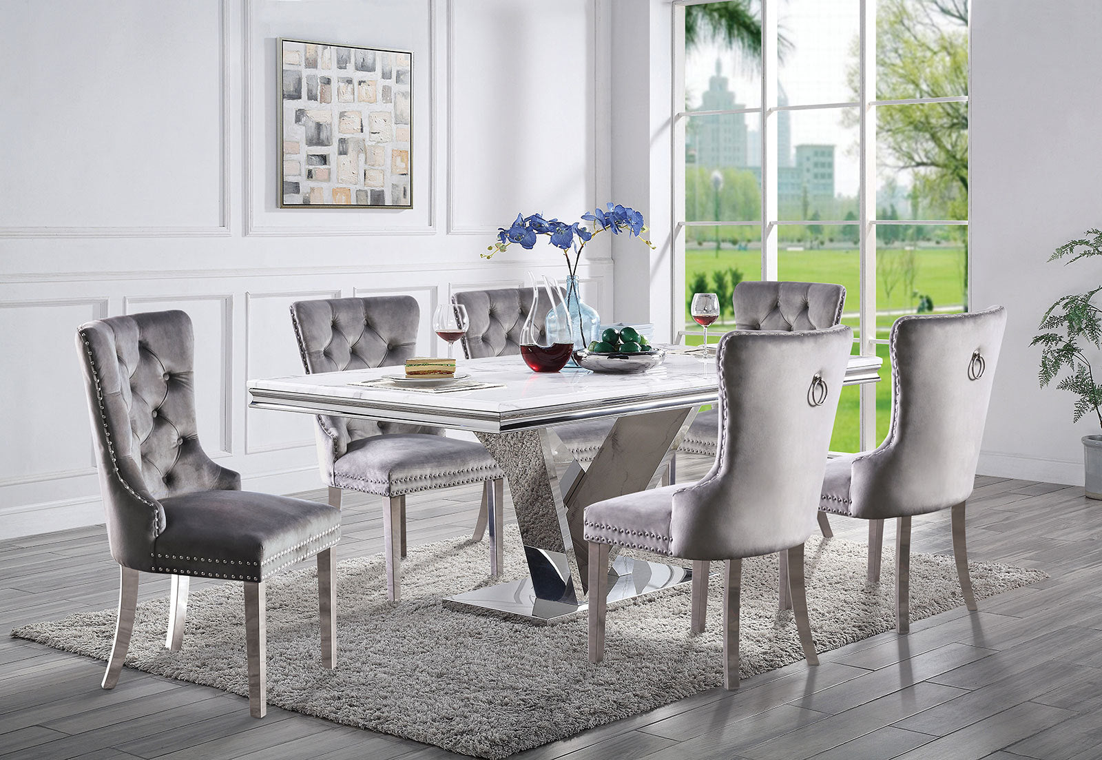 Contemporary Gray Flannelette 2-Piece Side Chairs Set - Button Tufted Upholstered Dining Chairs with Wingback Design | Perfect for Modern Dining Rooms, Kitchen Nooks & Small Spaces