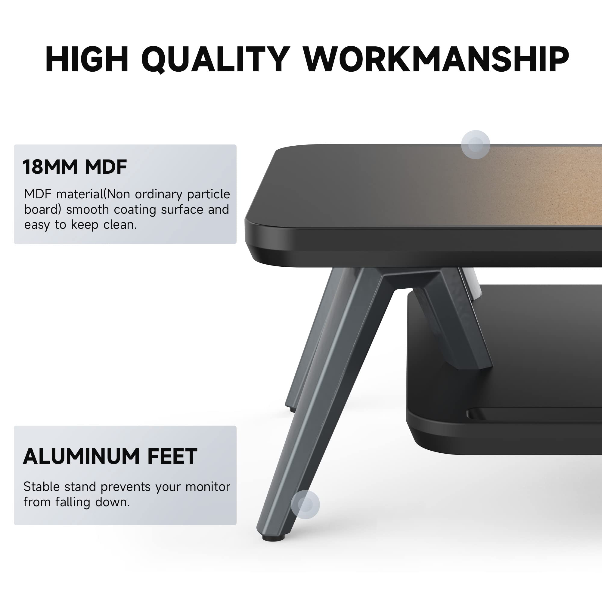 Dual Monitor Stand for 2 Screens - 42.5 Inch Wooden Desk Shelf with Storage Organizer & Cable Management - Perfect for Home Office Setup, Gaming Station, and Workspace Organization