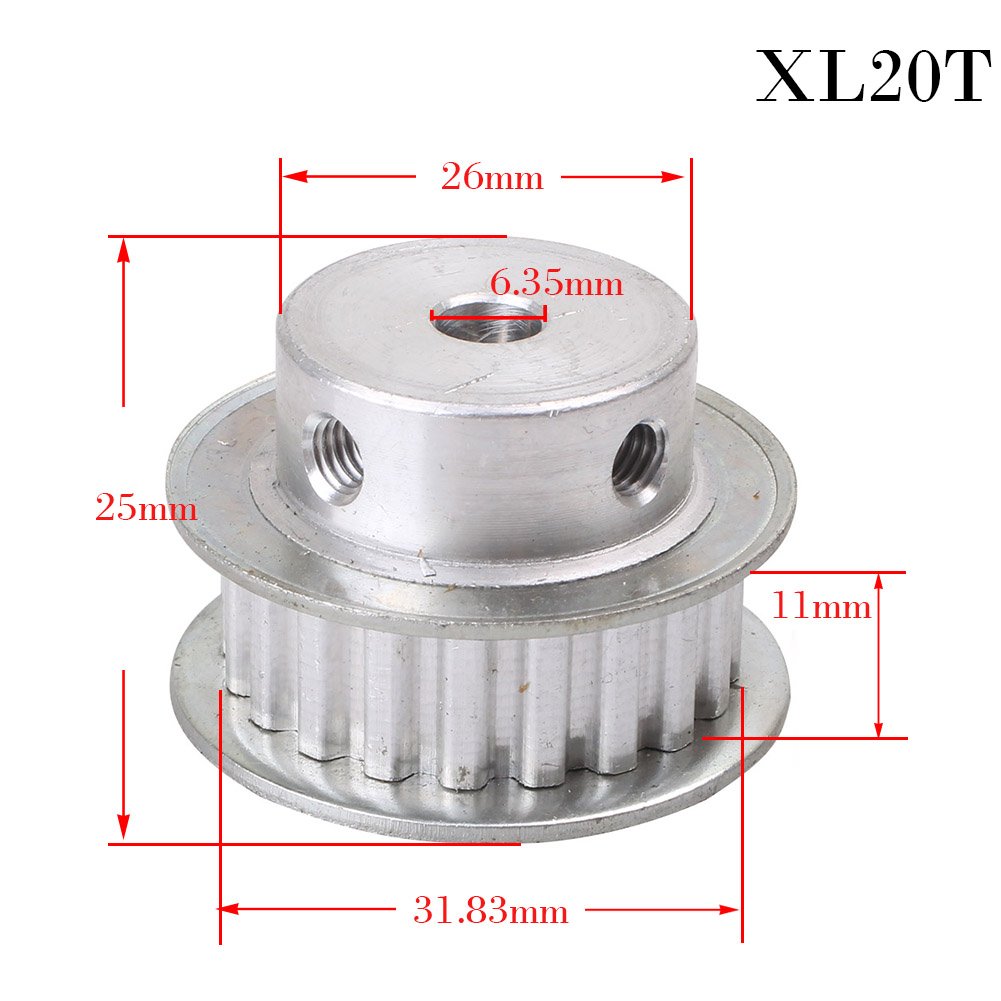 XL20 Teeth Aluminum Timing Pulley 6.35mm Bore for 10mm Width Belt - Perfect for CNC Machines, 3D Printers & Industrial Automation Systems