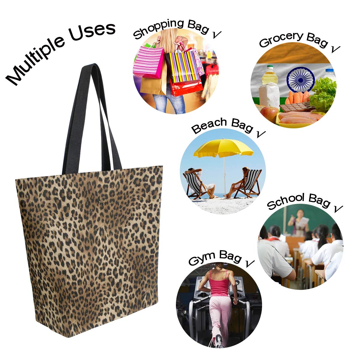 Pfrewn Sexy Leopard Print Extra Large Reusable Canvas Tote Bag - Heavy Duty Washable Grocery Shopping Bag for Beach, Travel & Daily Use