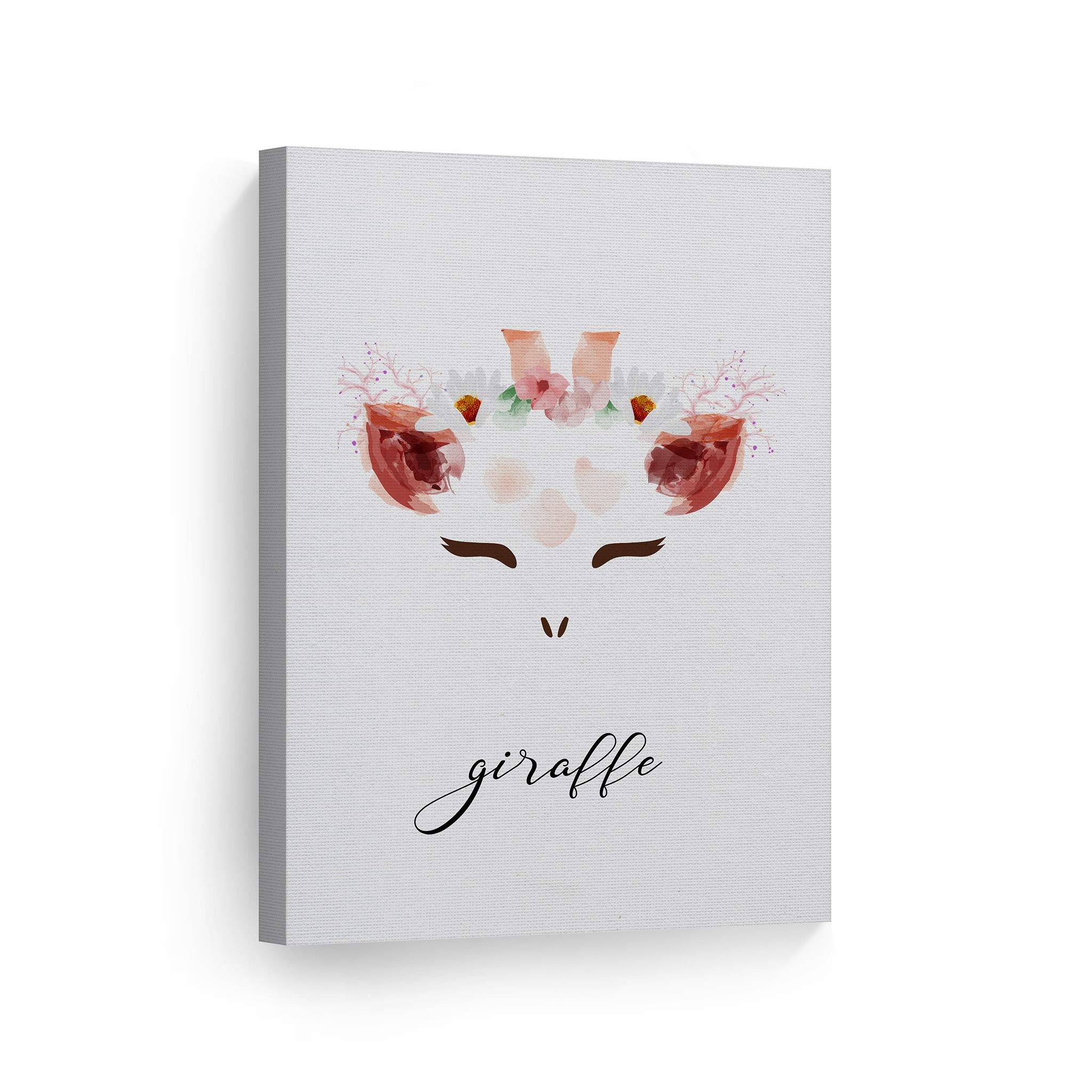 Smile Art Design Cute Giraffe Canvas Wall Art Print - 28x19 Inch Ready to Hang Nursery Decor, Kids Room Decor with White Background - Perfect for Baby Shower Gifts & Children's Bedroom Decoration - Made in USA