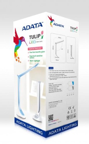 ADATA Tulip LED Desk Lamp - Adjustable Brightness, White & Blue Light, UK 3-Pin Plug (AL-DKDD300-8W55WB) - Perfect for Home Office, Study, Reading & Bedside Lighting