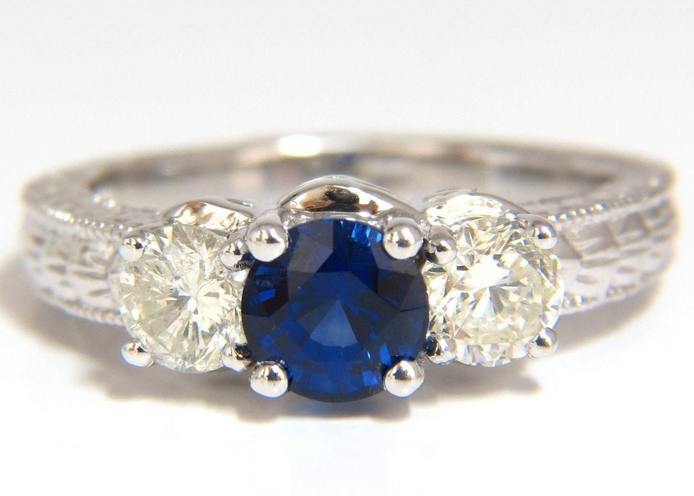2.14ct Natural Blue Sapphire & Diamond Ring in 14K Gold - Classic Edwardian Deco Style for Weddings, Engagements & Special Occasions