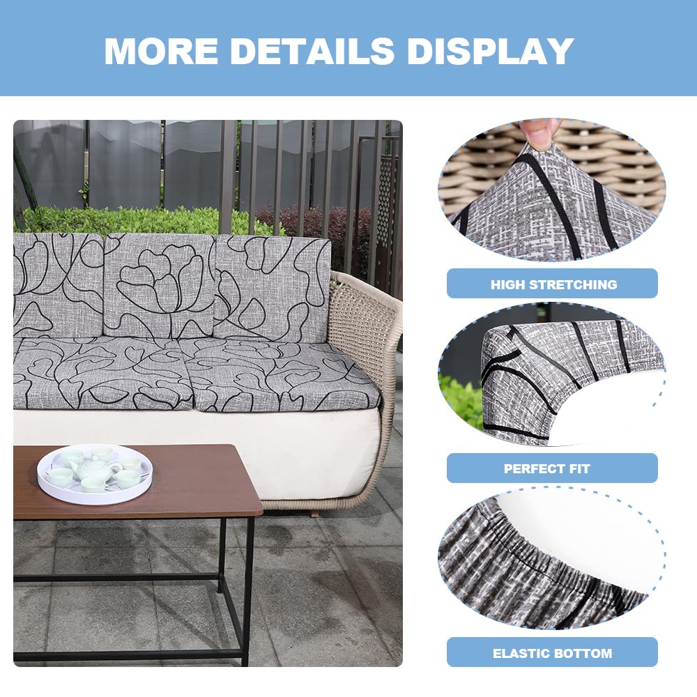 8-Piece Stretch Patio Cushion Covers Set - Waterproof Outdoor Sofa & Chair Covers (20-27 Inch) - Replacement Furniture Protector for Deck, Poolside & Garden Seating