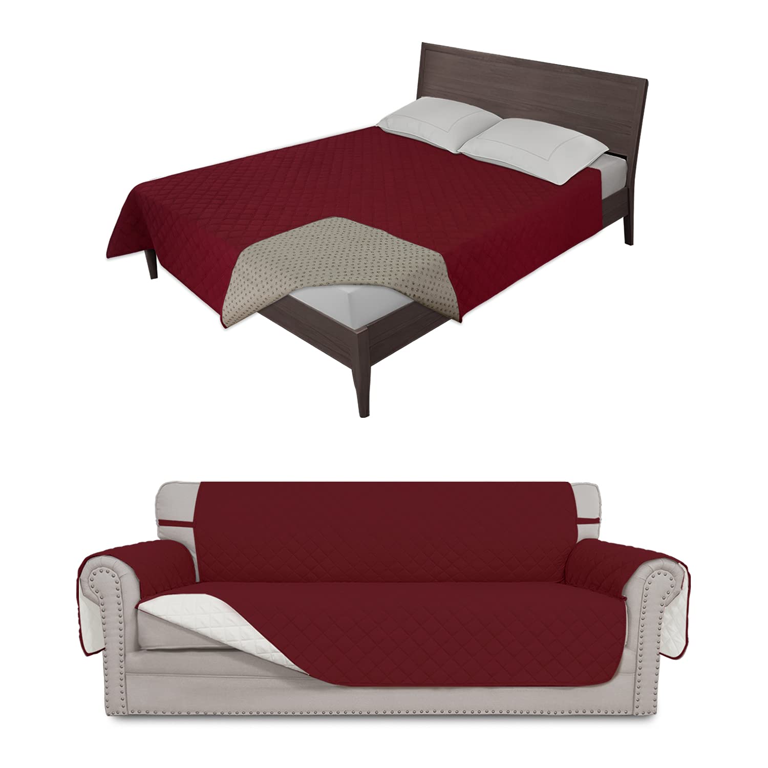 Reversible Sofa Cover & Waterproof Dog Bed Cover Set - Easy-Going Home Decor for Pet Owners | Perfect for Living Room Protection & Pet Comfort