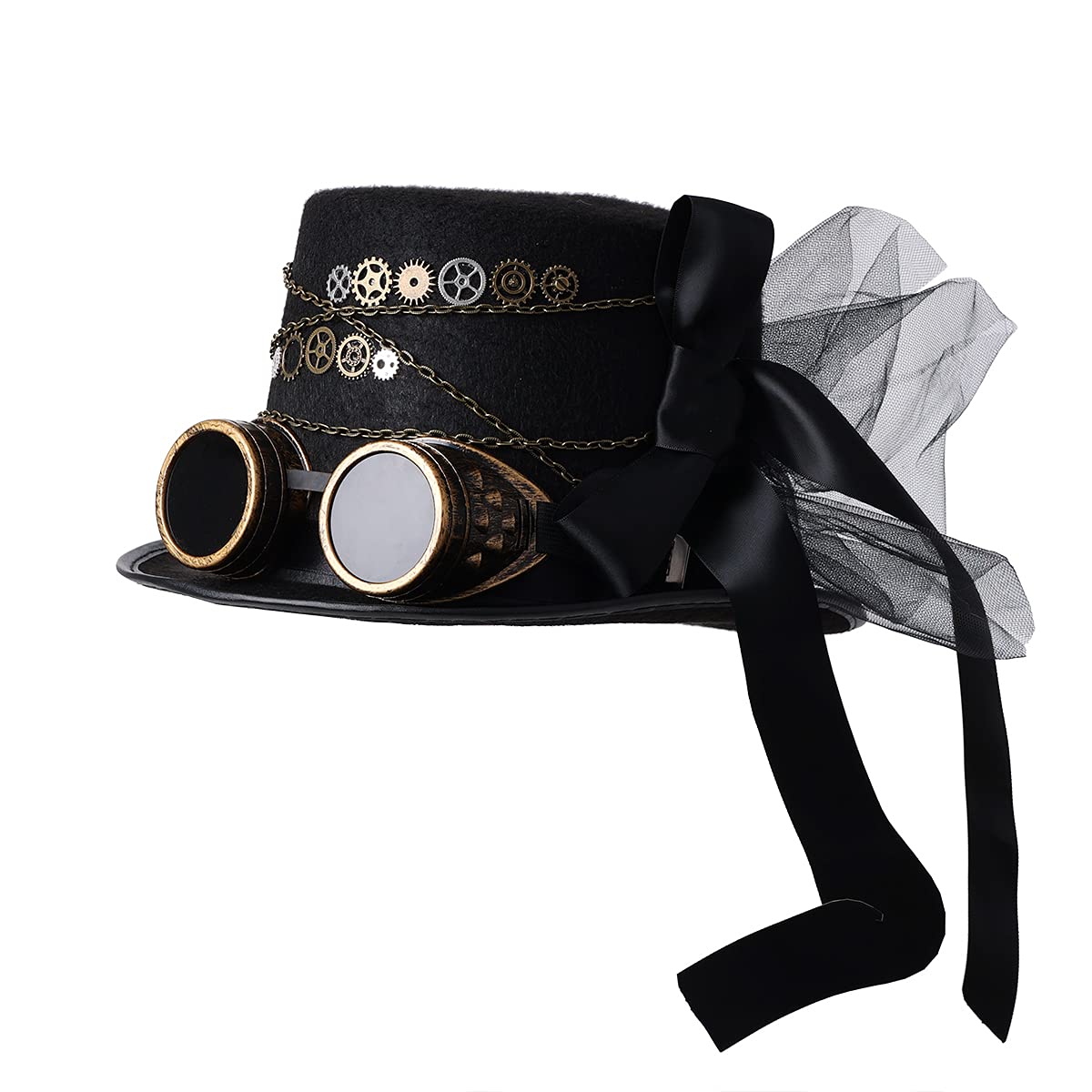 Stylish Unisex Gothic Steampunk Top Hat with Goggles - Victorian Costume Accessory for Halloween, Cosplay, LARP & Themed Parties