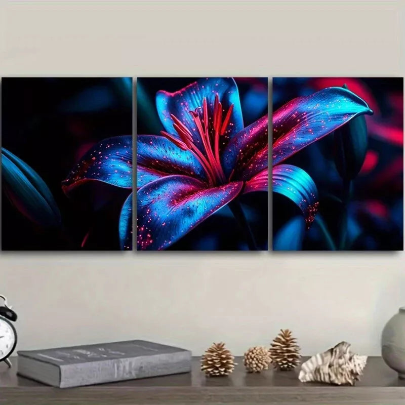 3pcs Lily Flowers Nature Dark Background Wall Art Set - Framed Canvas 40x60cm (16x24in) - High Quality Print - 100% Australian Made - Ready to Hang - Perfect for Living Room, Bedroom & Office Decor