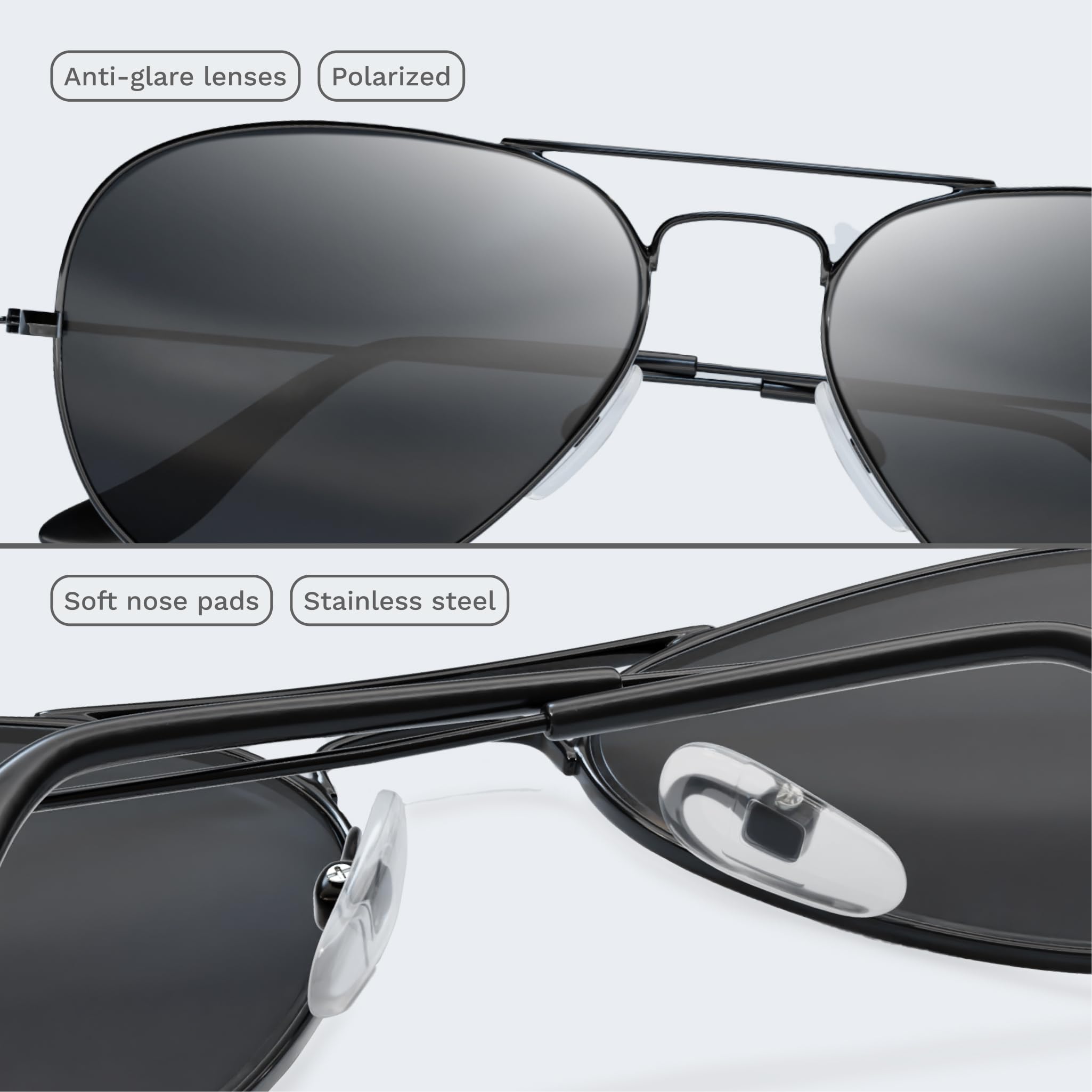 Livho Polarized Aviator Sunglasses for Men & Women - UV 400 Protection Metal Mirror Lens - Perfect for Driving, Beach & Outdoor Activities