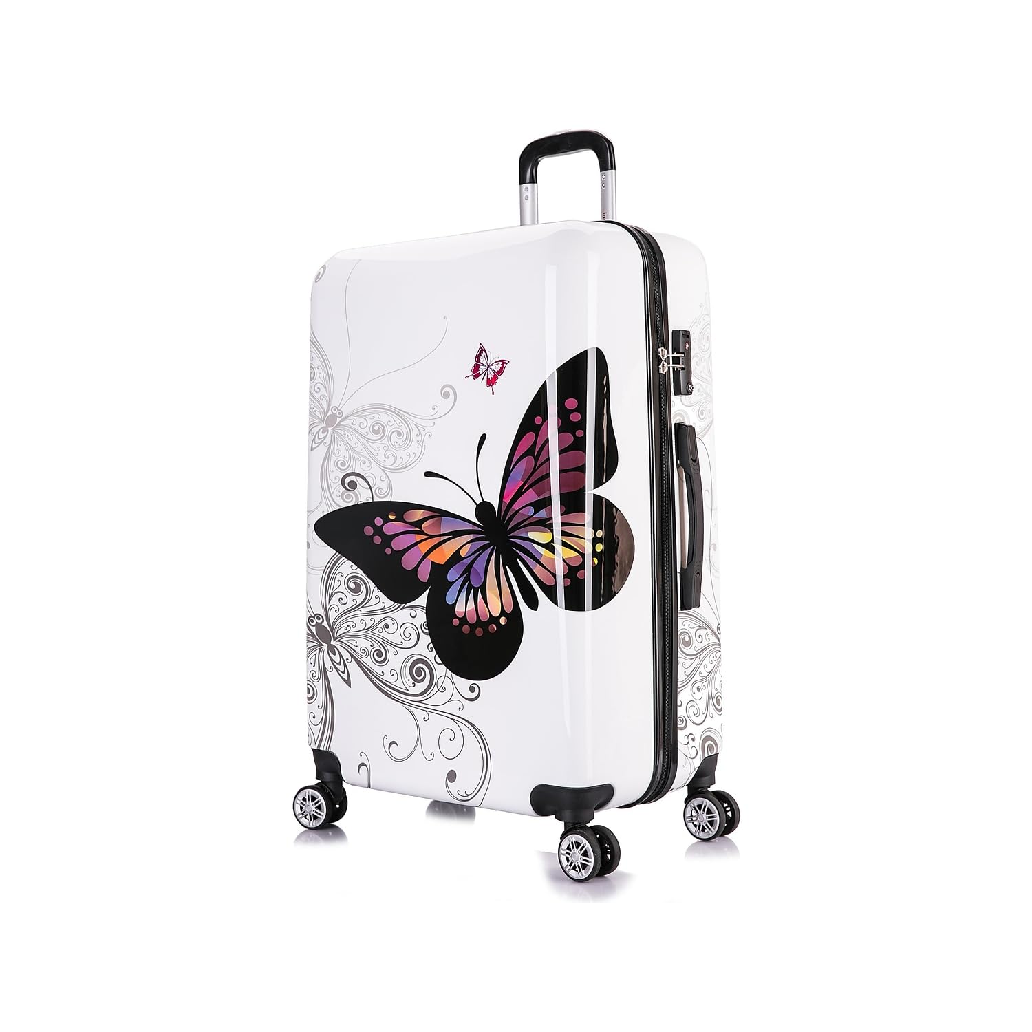 InUSA Butterfly Print Luggage Set with 360° Spinner Wheels - 3-Piece Durable Lightweight Hardside Suitcase (20in, 24in, 28in) for Women Travel | Carry-On & Checked Bag for Airplane, Vacation & Business Trips