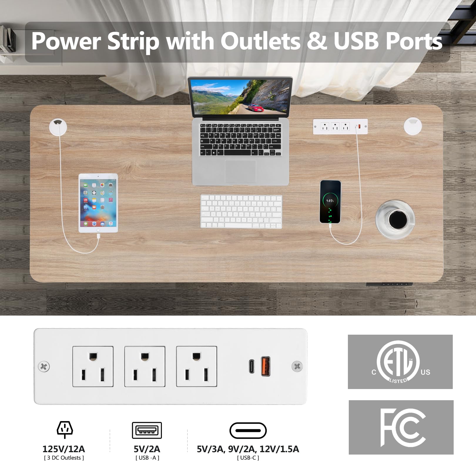 Farexon 55 x 24 Inch Electric Standing Desk with Charging Station - Adjustable Height Computer Desk with USB Ports, Power Outlets & Mouse Pad - 27