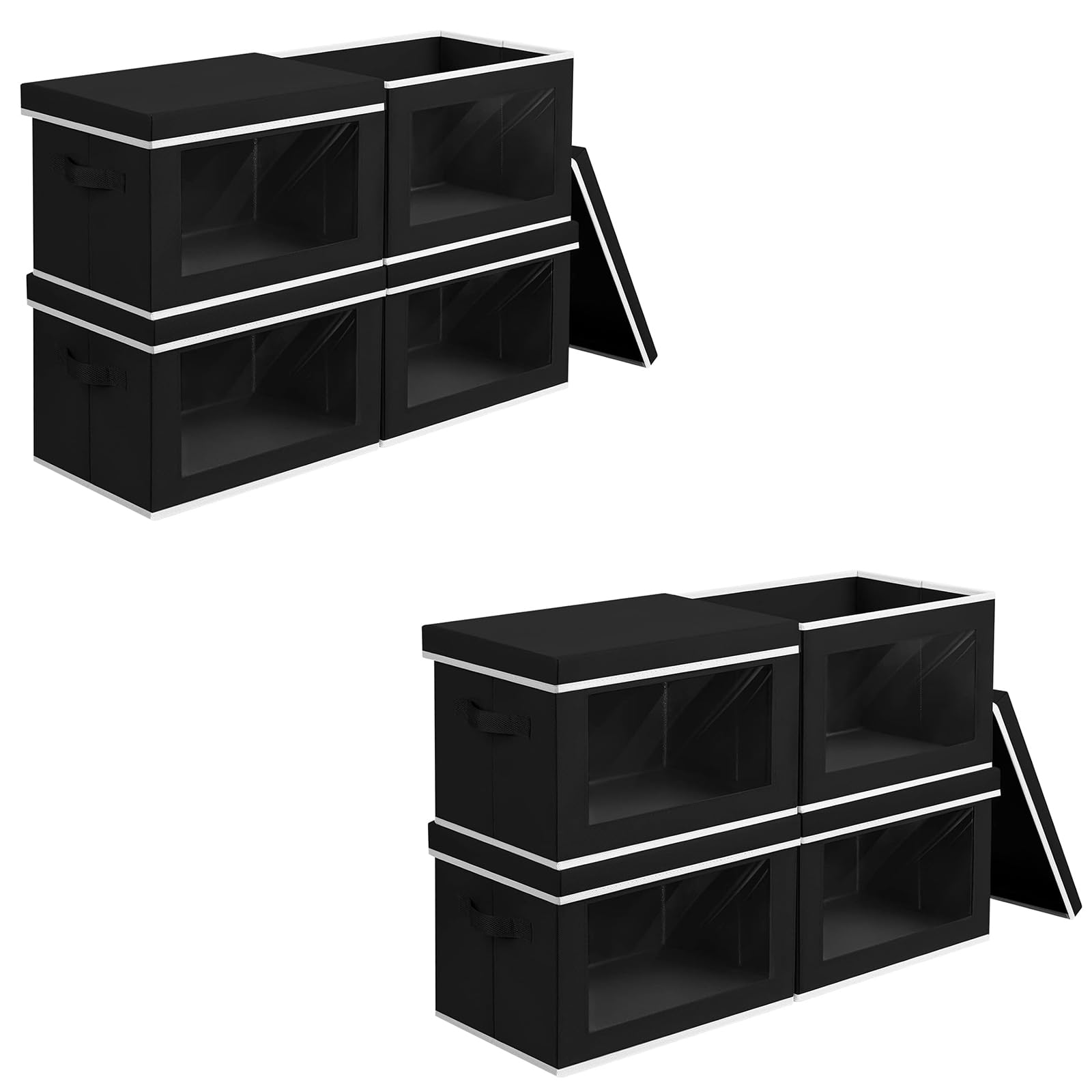 Clear Cube Storage Bins with Lids & See-Through Windows - Fabric Organizer Baskets for Shelves, Closet, Wardrobe & Bathroom - Perfect for Storing Clothes, Towels, Toys & Home Organization (Set of 6) - Ideal for Bedroom, Nursery & Laundry Room Storage Solutions